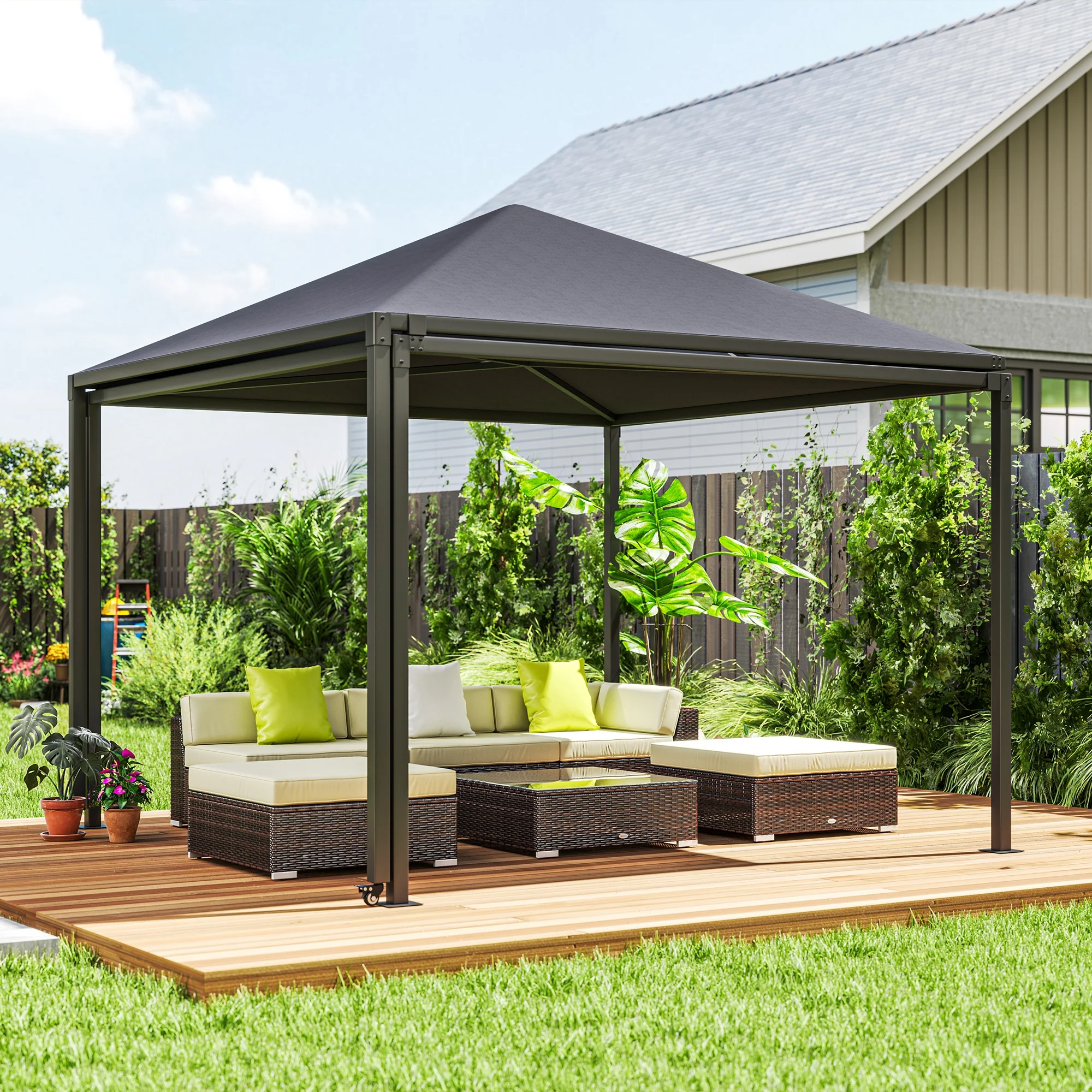 Outsunny 3 x 3(m) Garden Gazebo Canopy with Extendable Awning and Wheels - Image 7