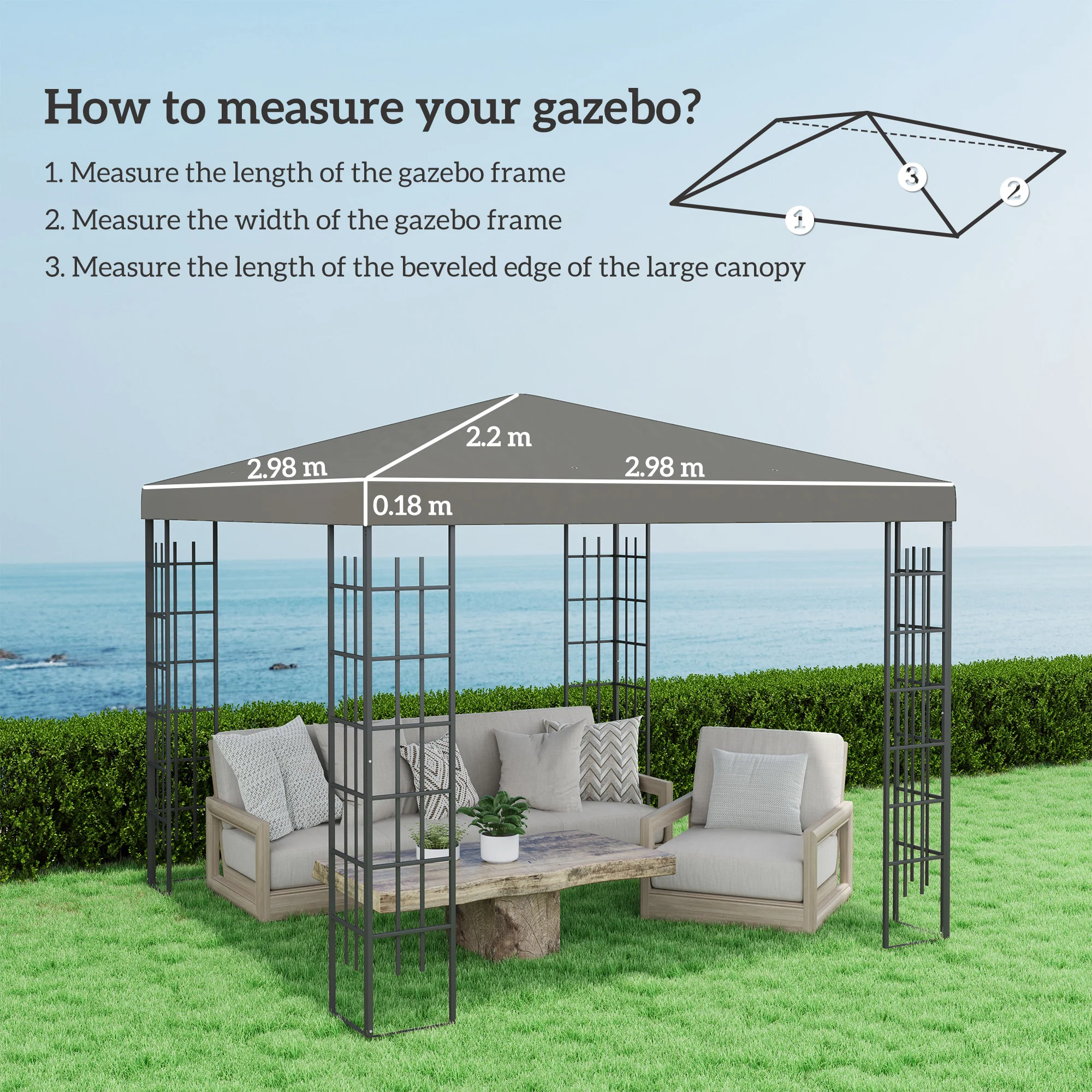 Outsunny 3 x 3(m) Gazebo Canopy Replacement Cover, UPF30+ - Image 23