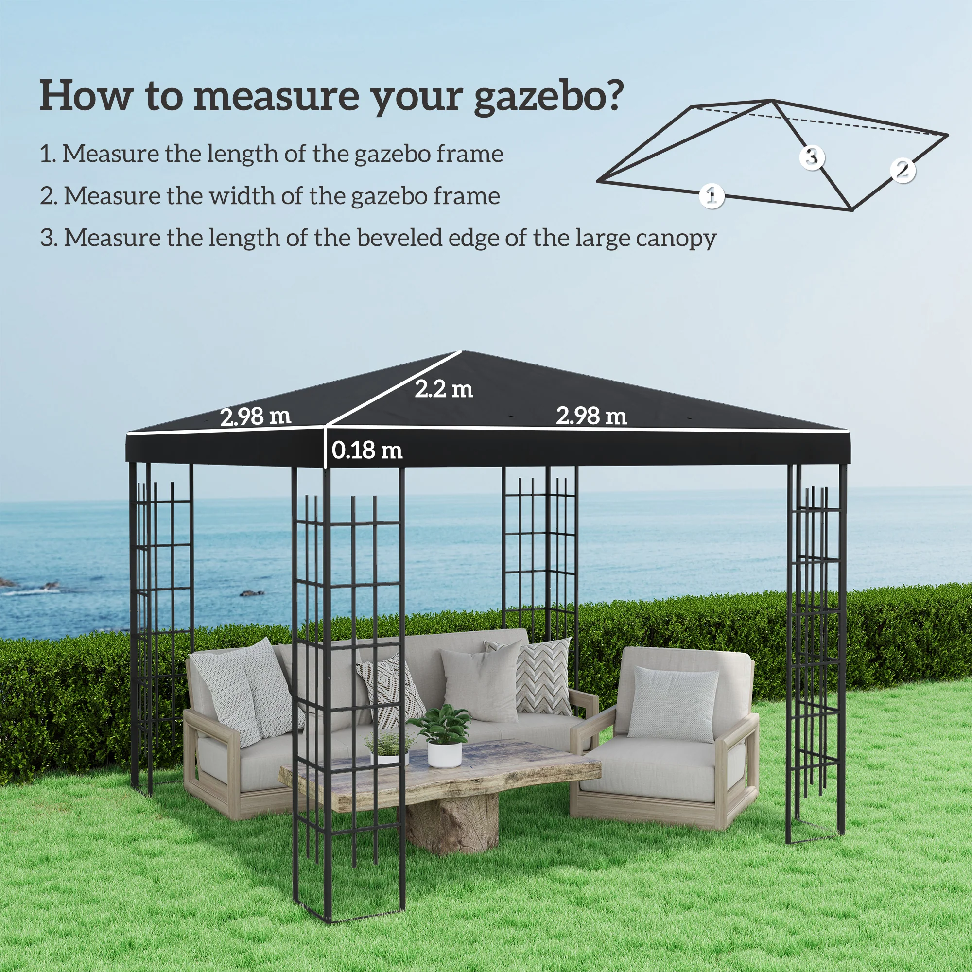 Outsunny 3 x 3(m) Gazebo Canopy Replacement Cover, UPF30+ - Image 5