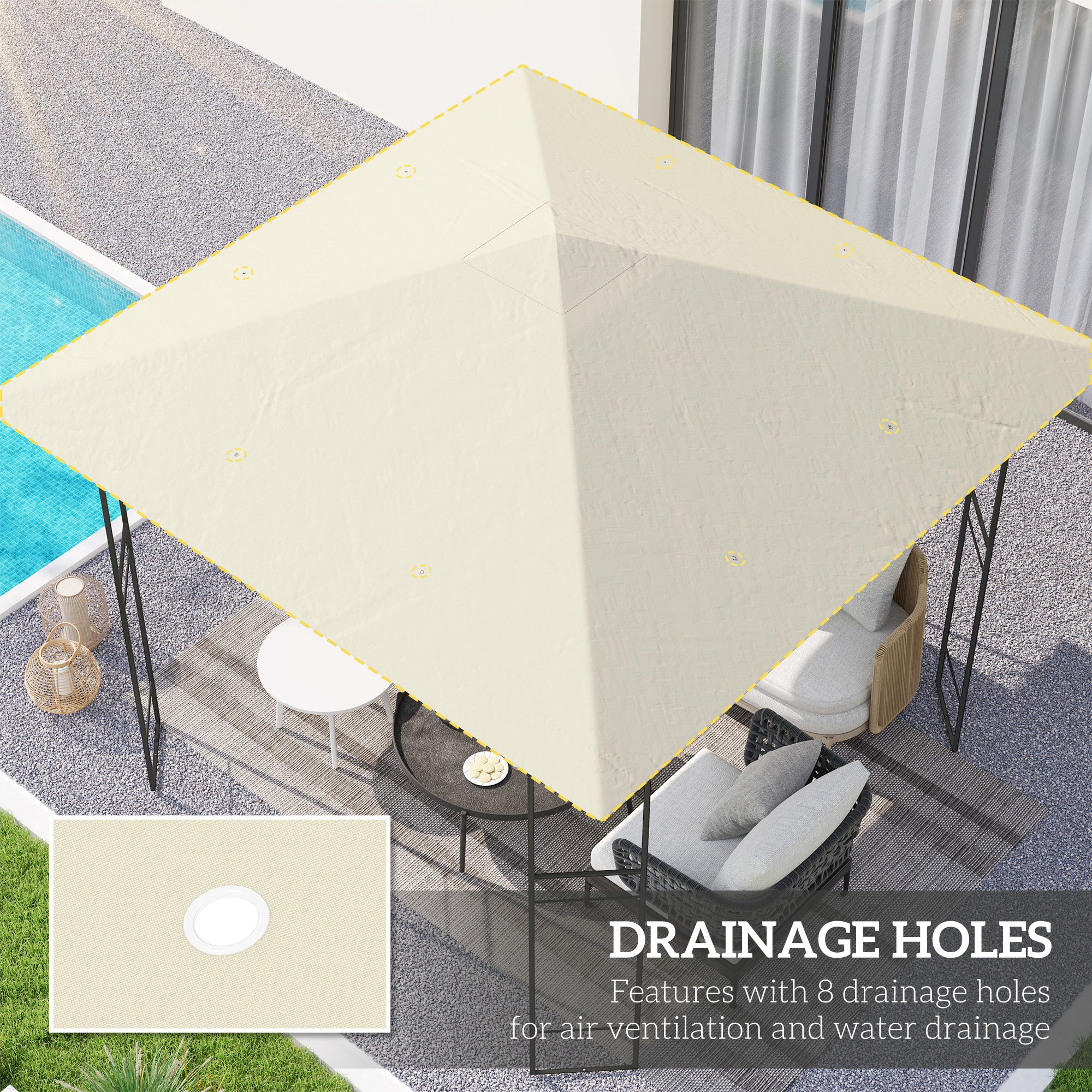 Outsunny 3 X 3(m) Gazebo Canopy Replacement Cover With Drain Holes - Image 21