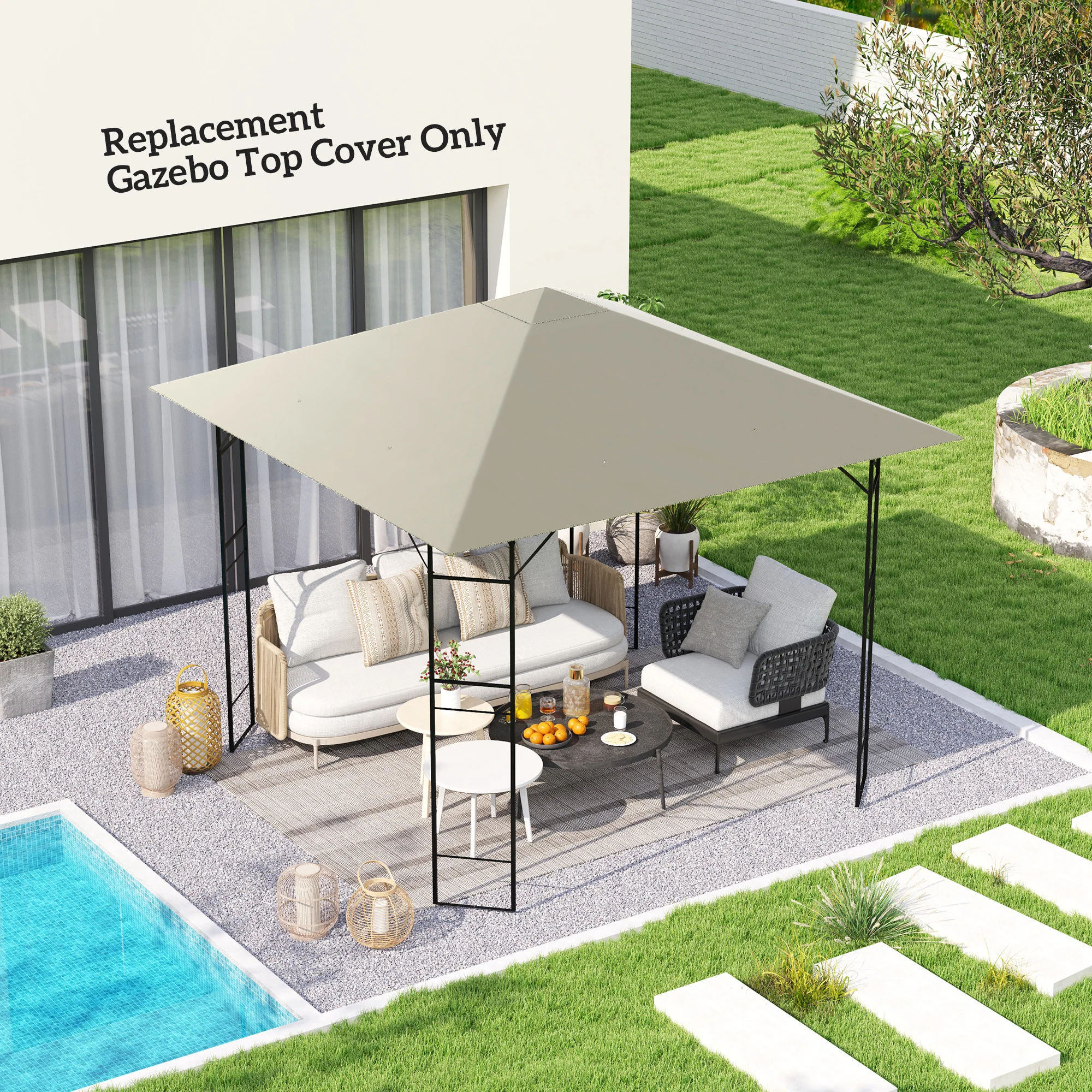 Outsunny 3 x 3(m) Gazebo Canopy Replacement Cover with Drain Holes, Grey - Image 2