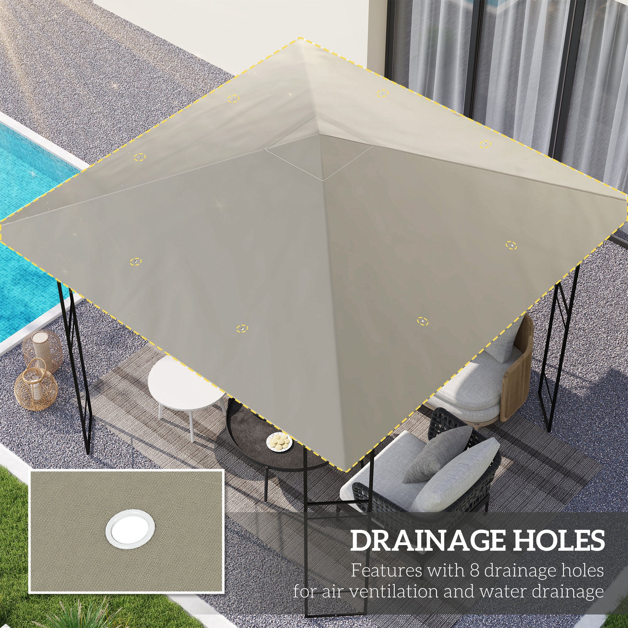 Outsunny 3 x 3(m) Gazebo Canopy Replacement Cover with Drain Holes, Grey - Image 4