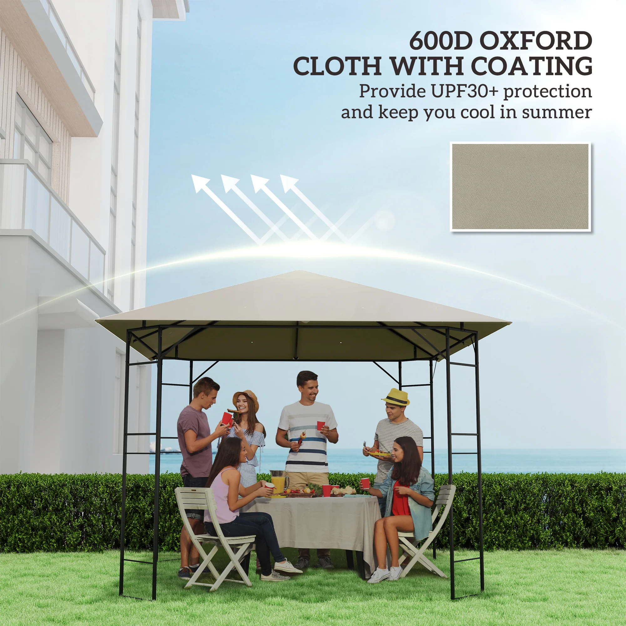 Outsunny 3 x 3(m) Gazebo Canopy Replacement Cover with Drain Holes, Grey - Image 6