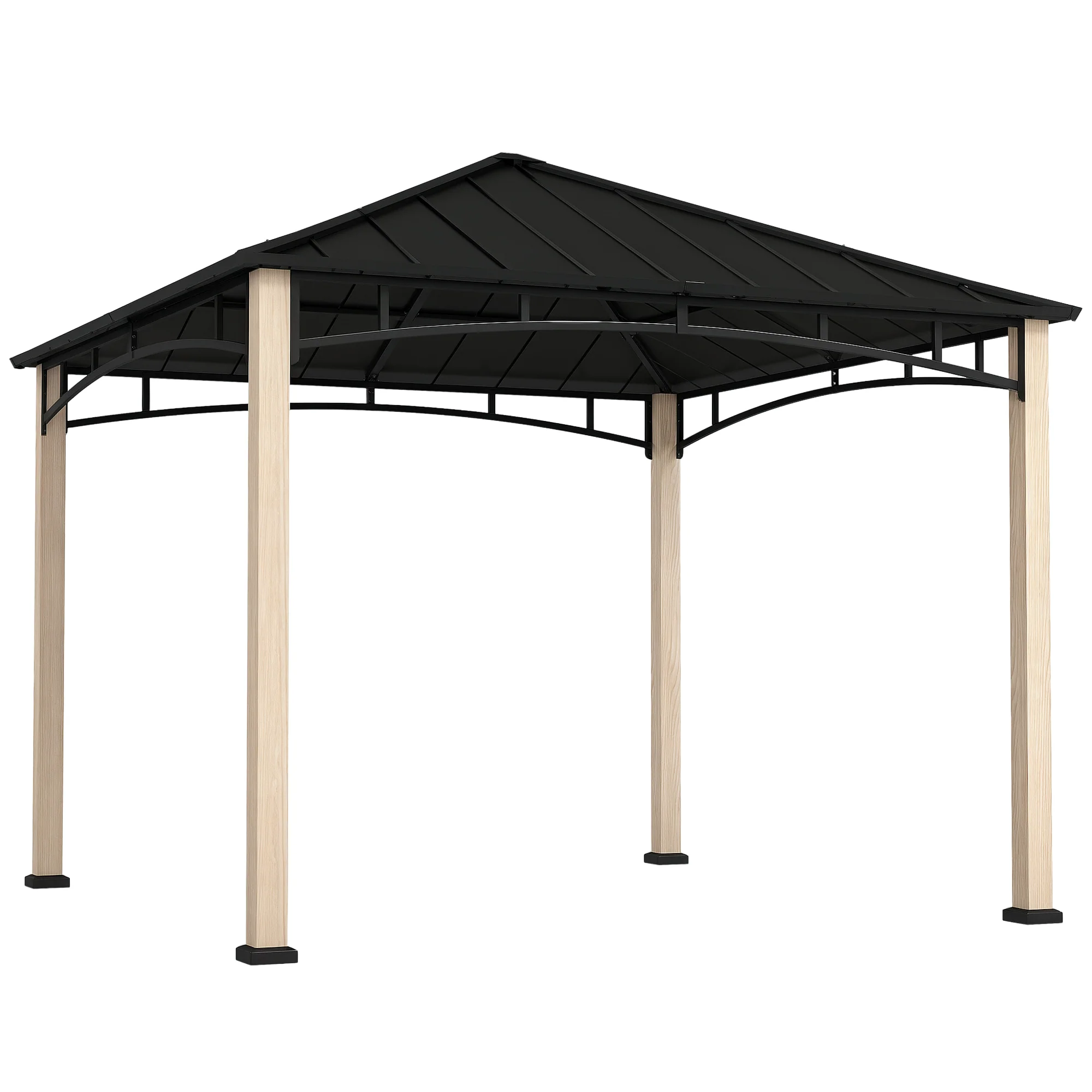Outsunny 3 x 3(m) Hardtop Gazebo with Metal Roof and Wood Grain Frame