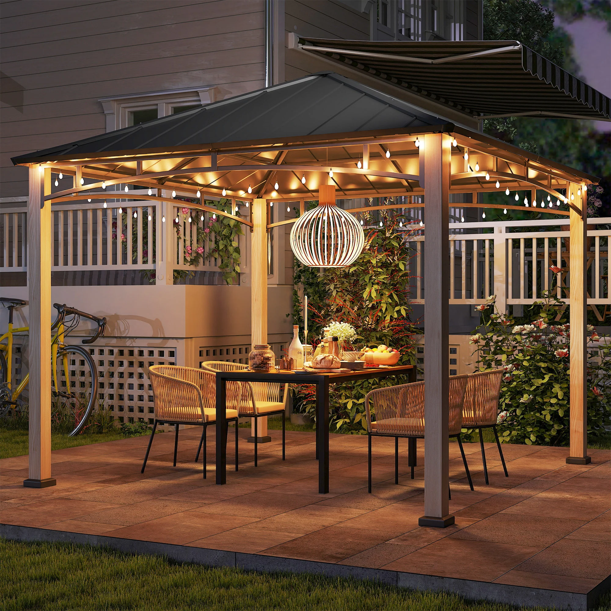 Outsunny 3 x 3(m) Hardtop Gazebo with Metal Roof and Wood Grain Frame - Image 8