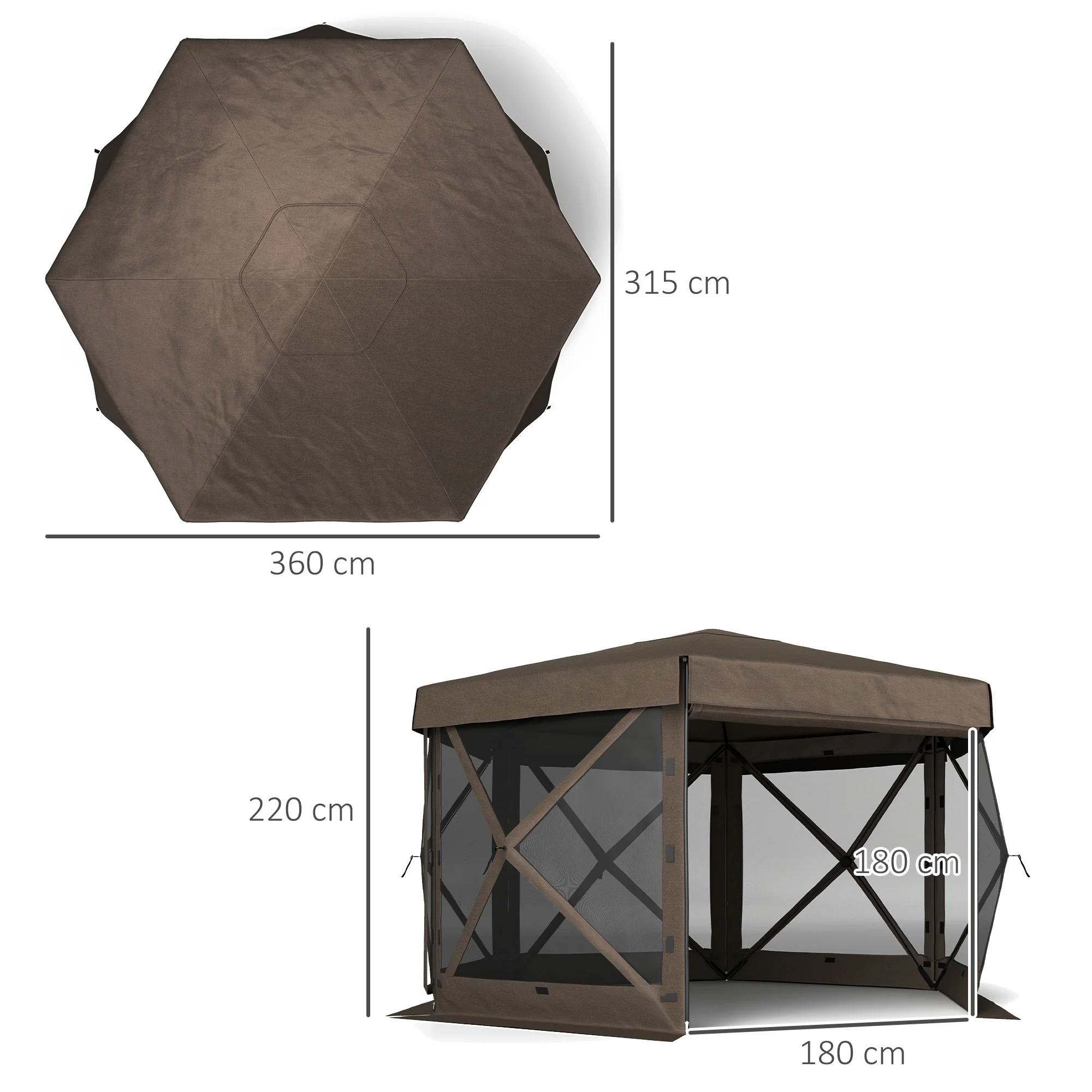 Outsunny 3 x 3(m) Hexagon Pop Up Gazebo with 5 Sides, Netting, Brown - Image 5