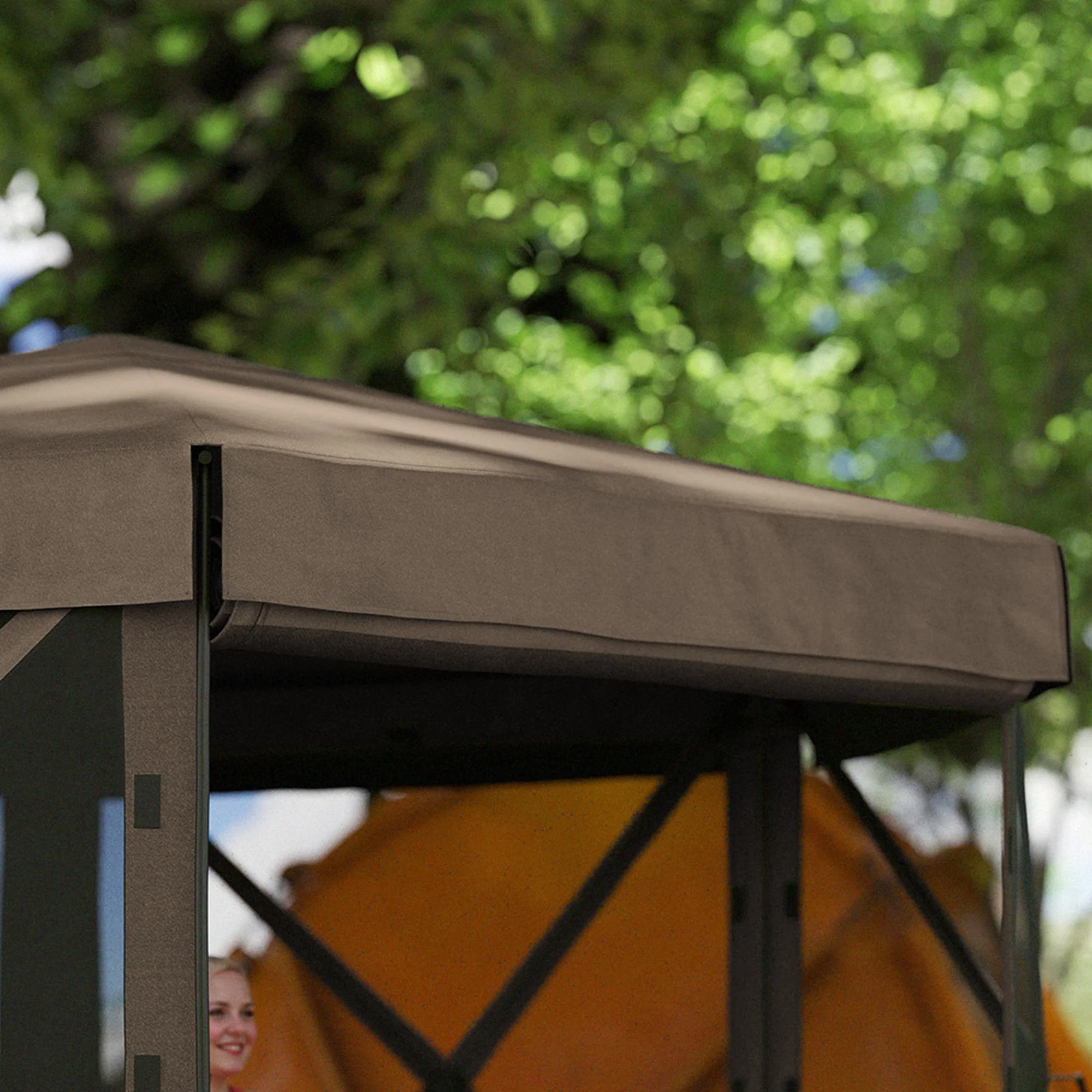 Outsunny 3 x 3(m) Hexagon Pop Up Gazebo with 5 Sides, Netting, Brown - Image 8