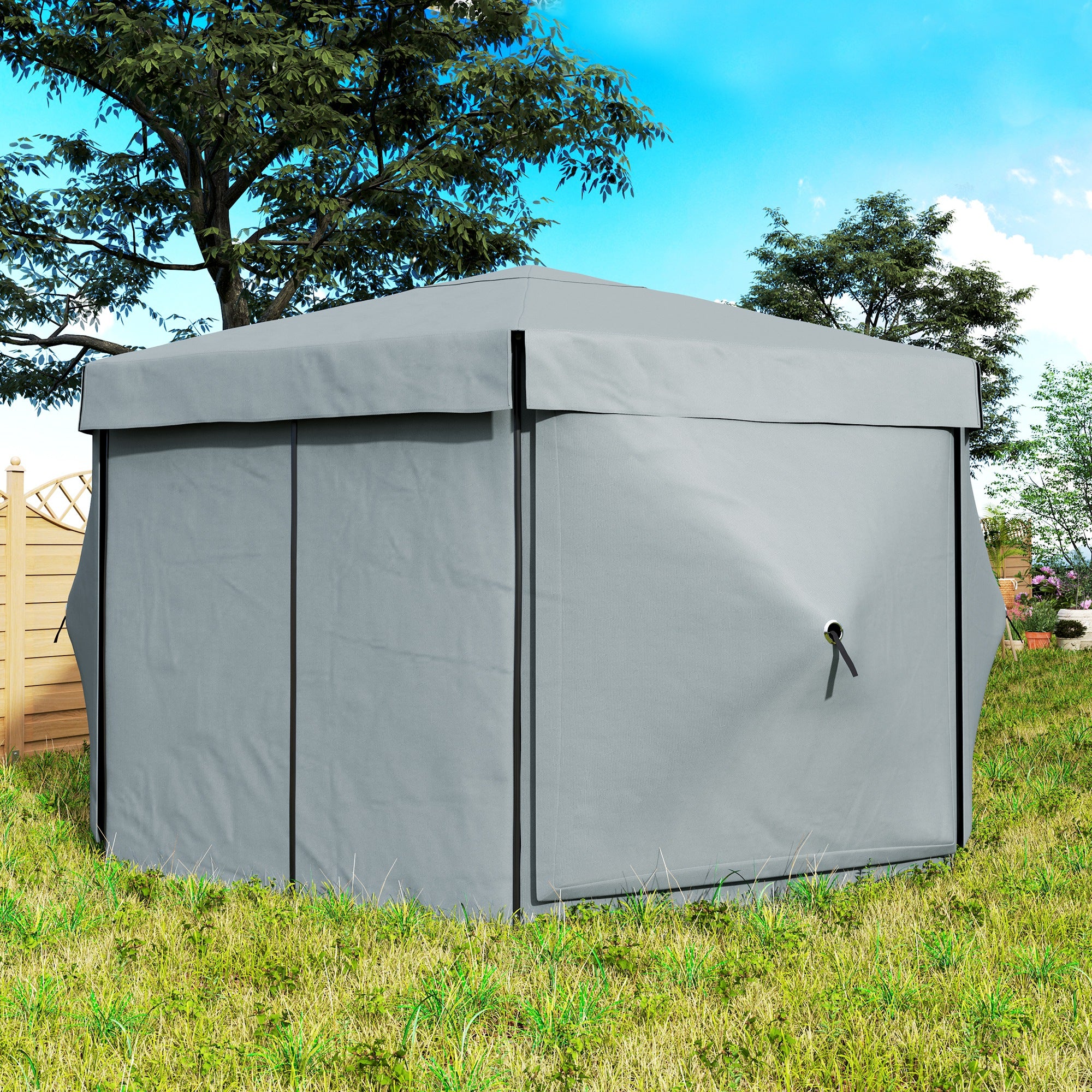 Outsunny 3 x 3(m) Hexagon Pop Up Gazebo with 5 Sides, Netting, Light Grey - Image 9