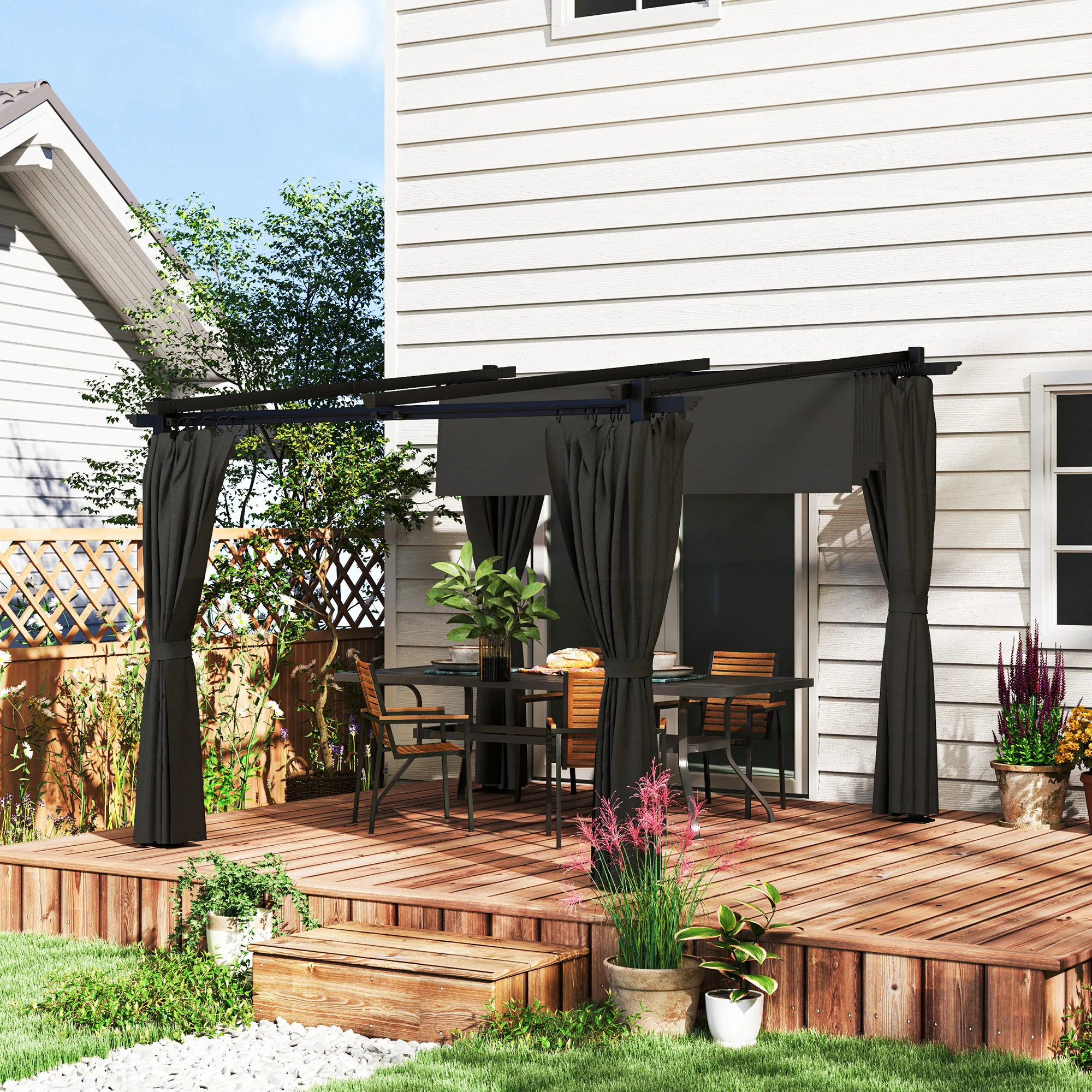 Outsunny 3 X 3(m) Metal Pergola With Retractable Roof And Sidewalls, Grey - Image 11
