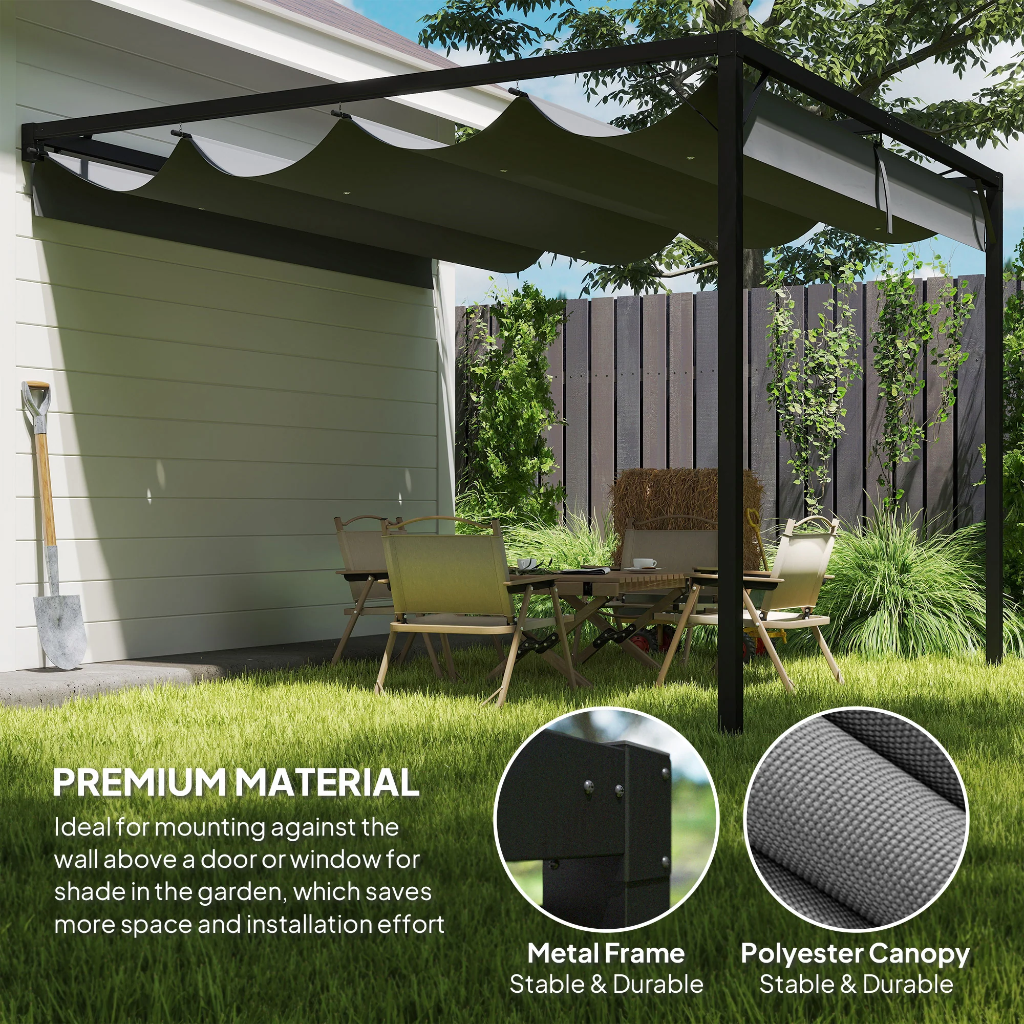 Outsunny 3 x 3(m) Outdoor Pergola Retractable Canopy Wall Mounted, Grey - Image 4
