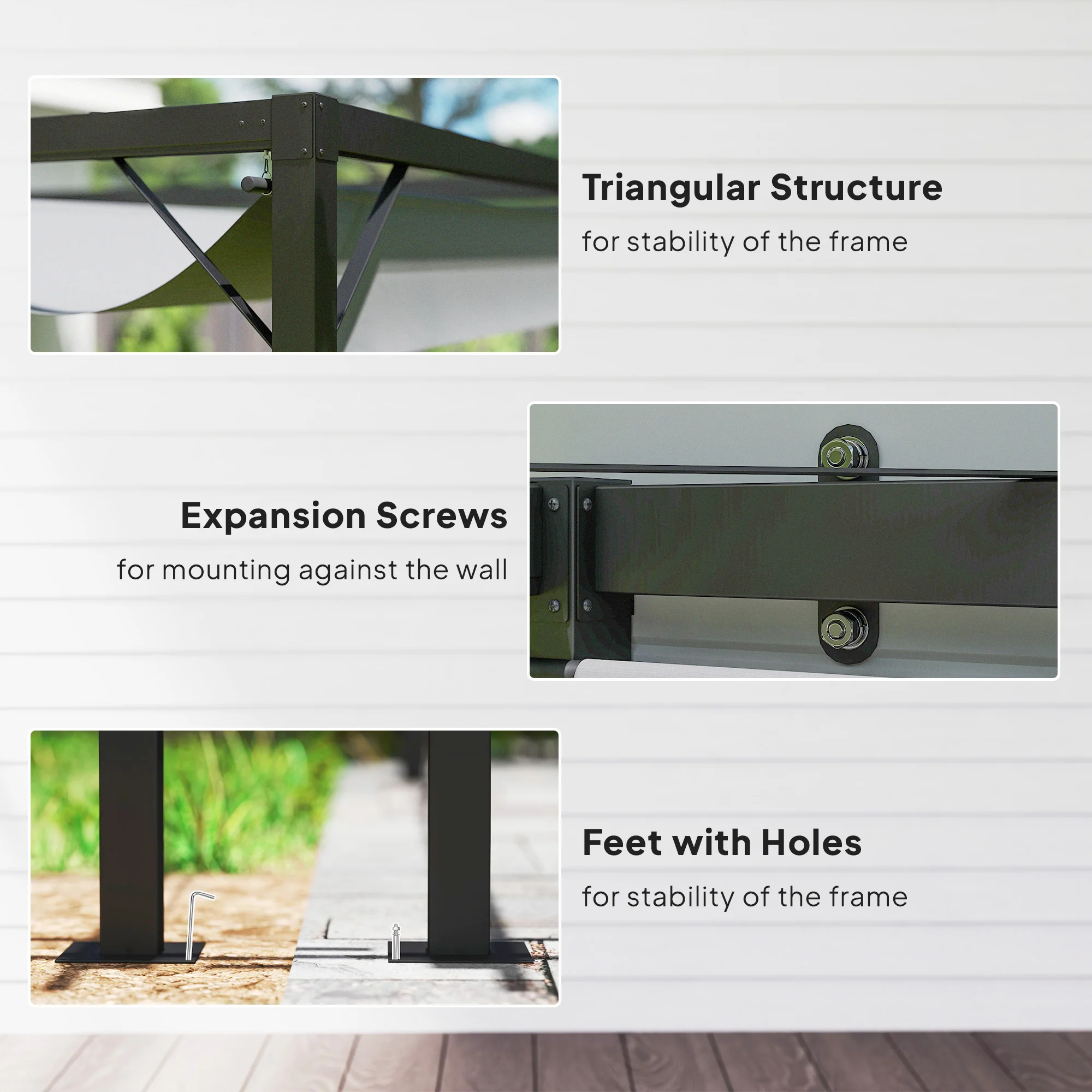 Outsunny 3 x 3(m) Outdoor Pergola Retractable Canopy Wall Mounted, Grey - Image 6