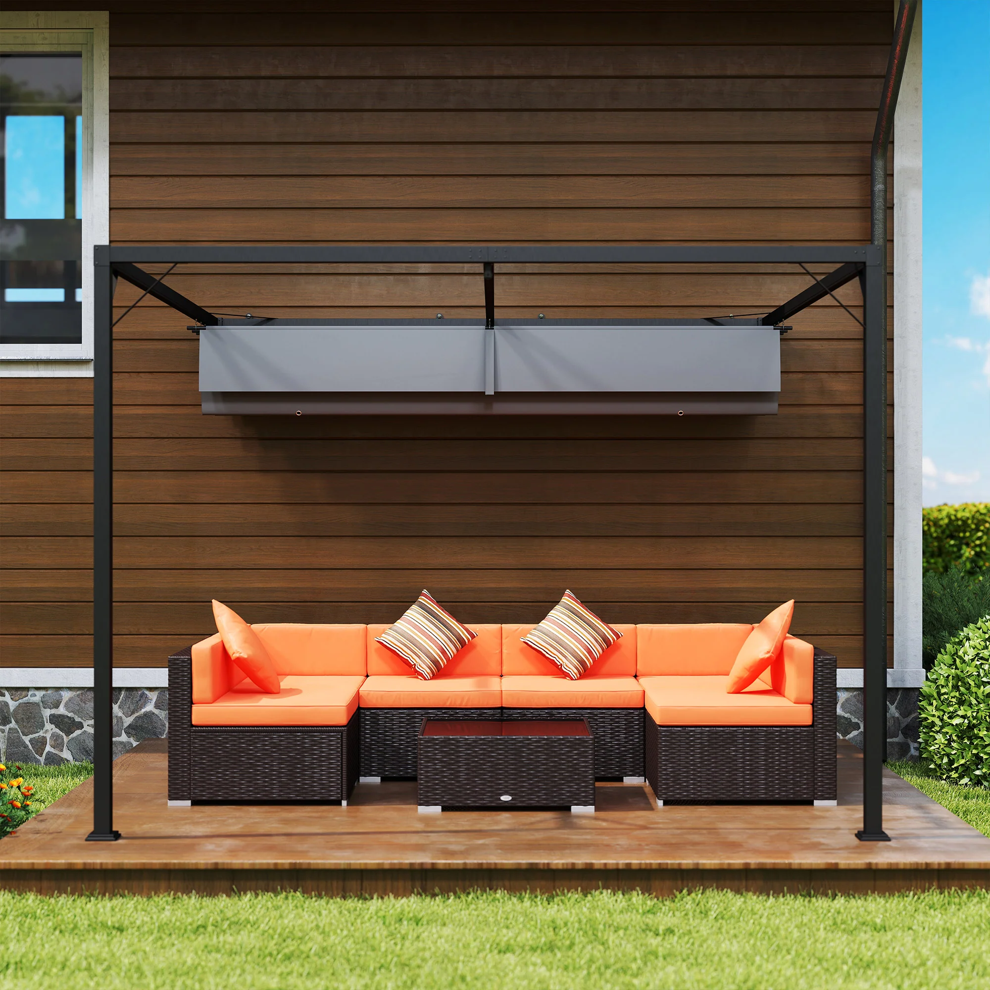 Outsunny 3 x 3(m) Outdoor Pergola Retractable Canopy Wall Mounted, Grey - Image 8