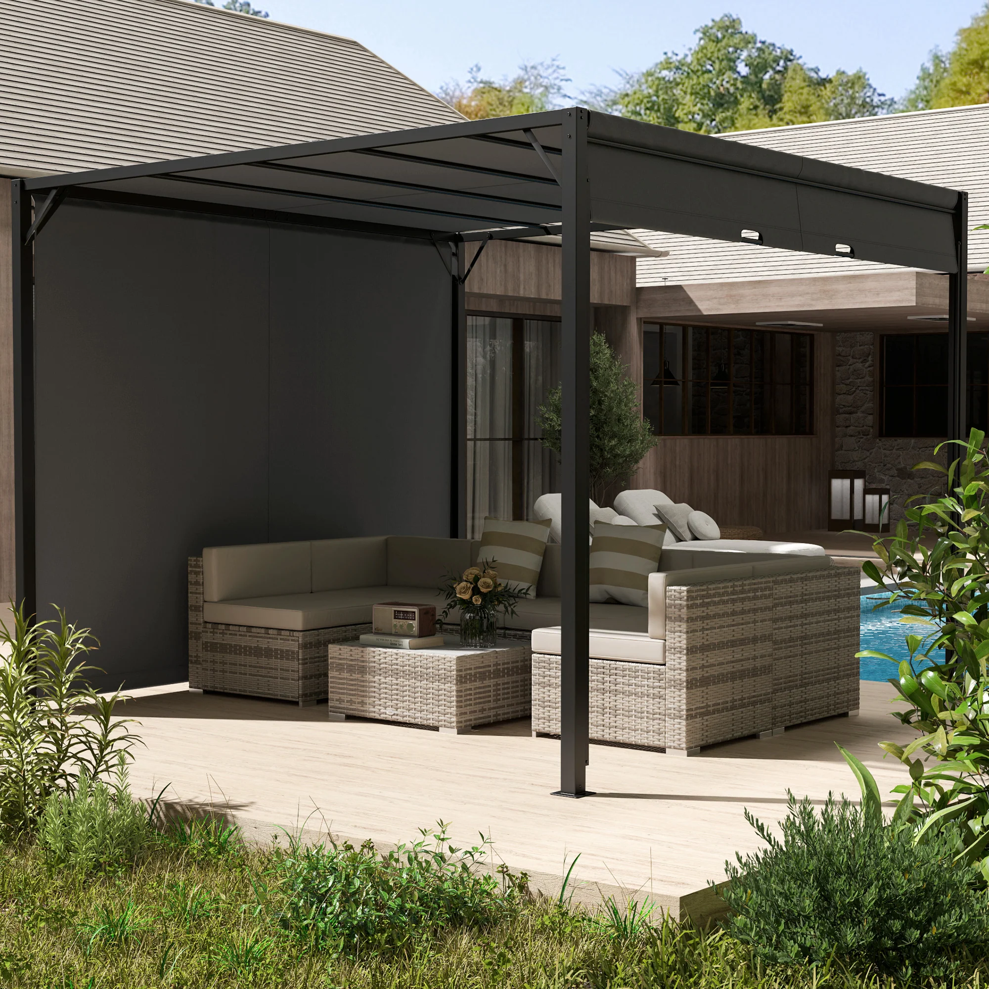 Outsunny 3 x 3(m) Pergola Metal Gazebo Outdoor Sun Shade Shelter Canopy - Image 7