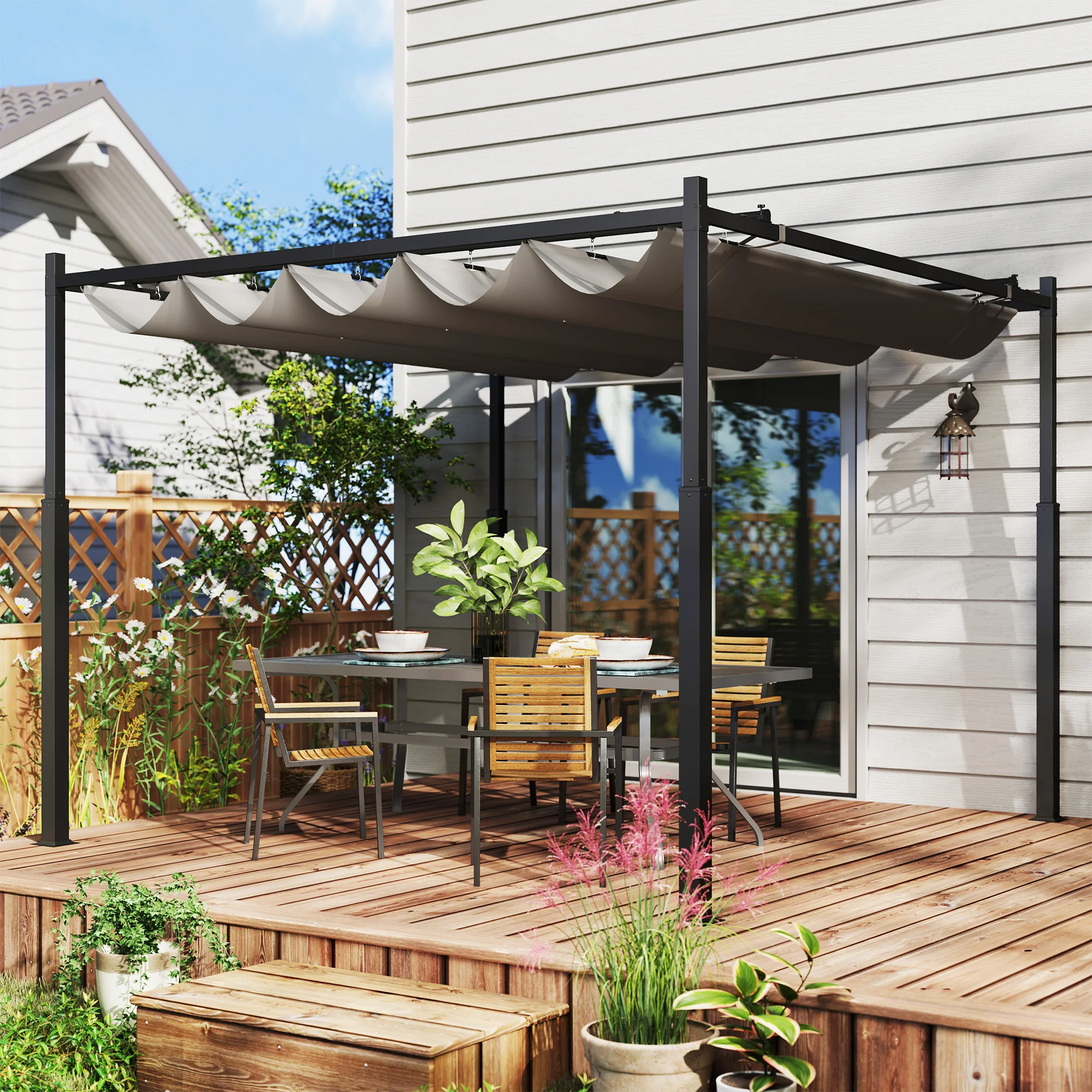 Outsunny 3 X 3(m) Pergola With Retractable Roof, 80mm Metal Column - Image 11