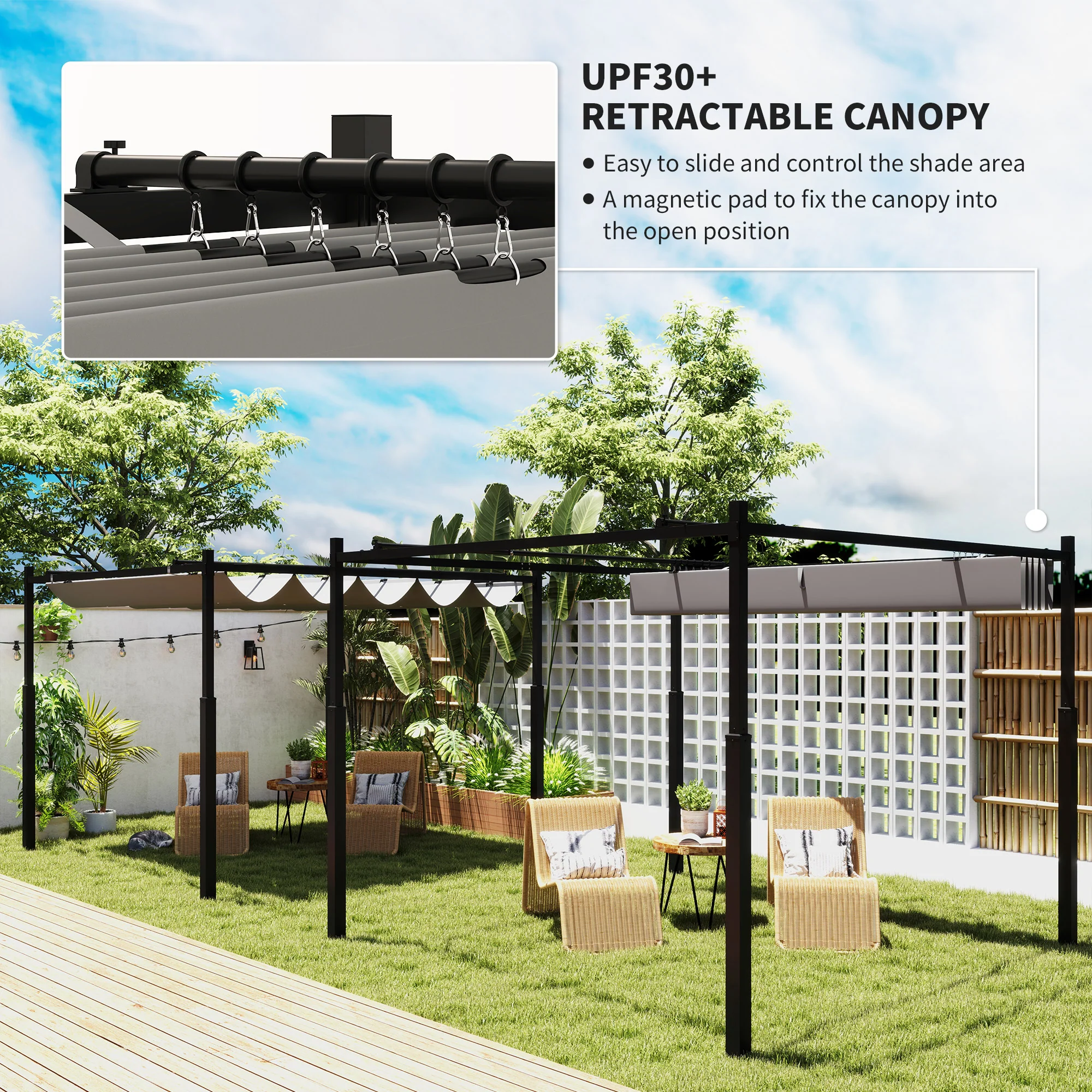 Outsunny 3 X 3(m) Pergola With Retractable Roof, 80mm Metal Column - Image 12