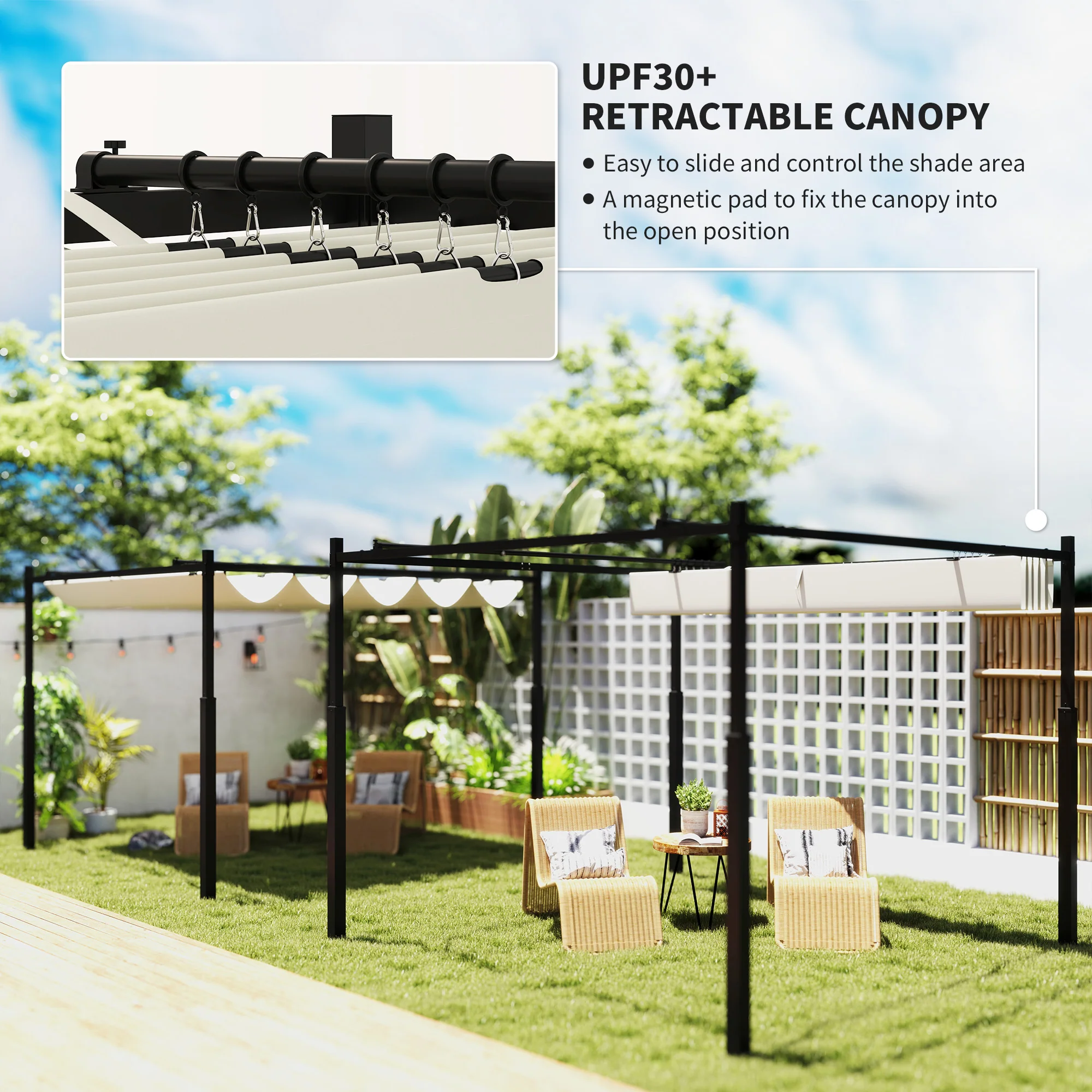 Outsunny 3 X 3(m) Pergola With Retractable Roof, 80mm Metal Column - Image 3
