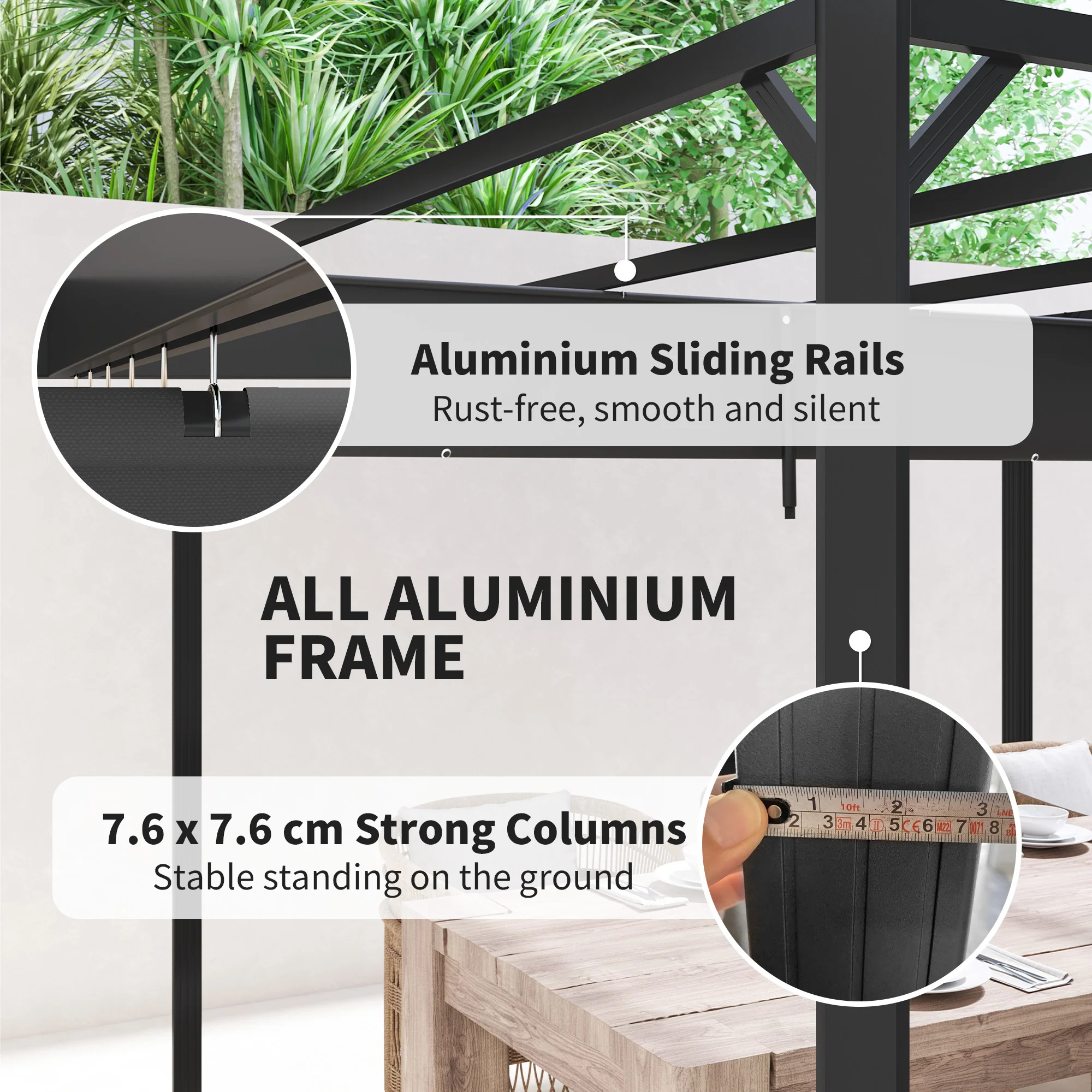 Outsunny 3 x 3(m) Pergola with Retractable Roof & Roller Shade - Image 6