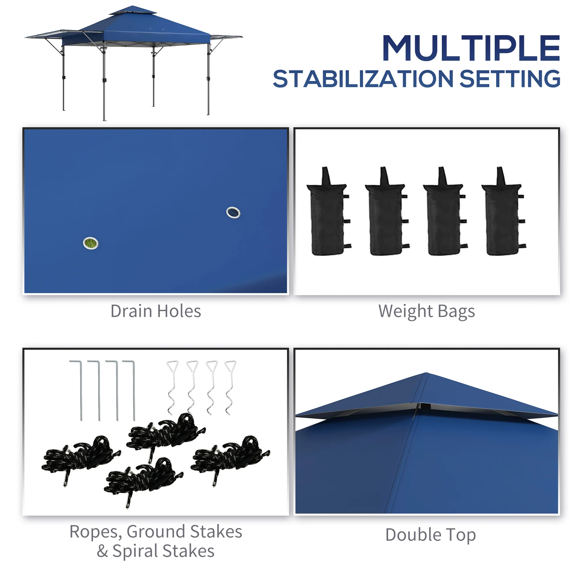 Outsunny 3 x 3(m) Pop Up Gazebo, Instant Shelter with Extend Dual Awning, Blue - Image 4