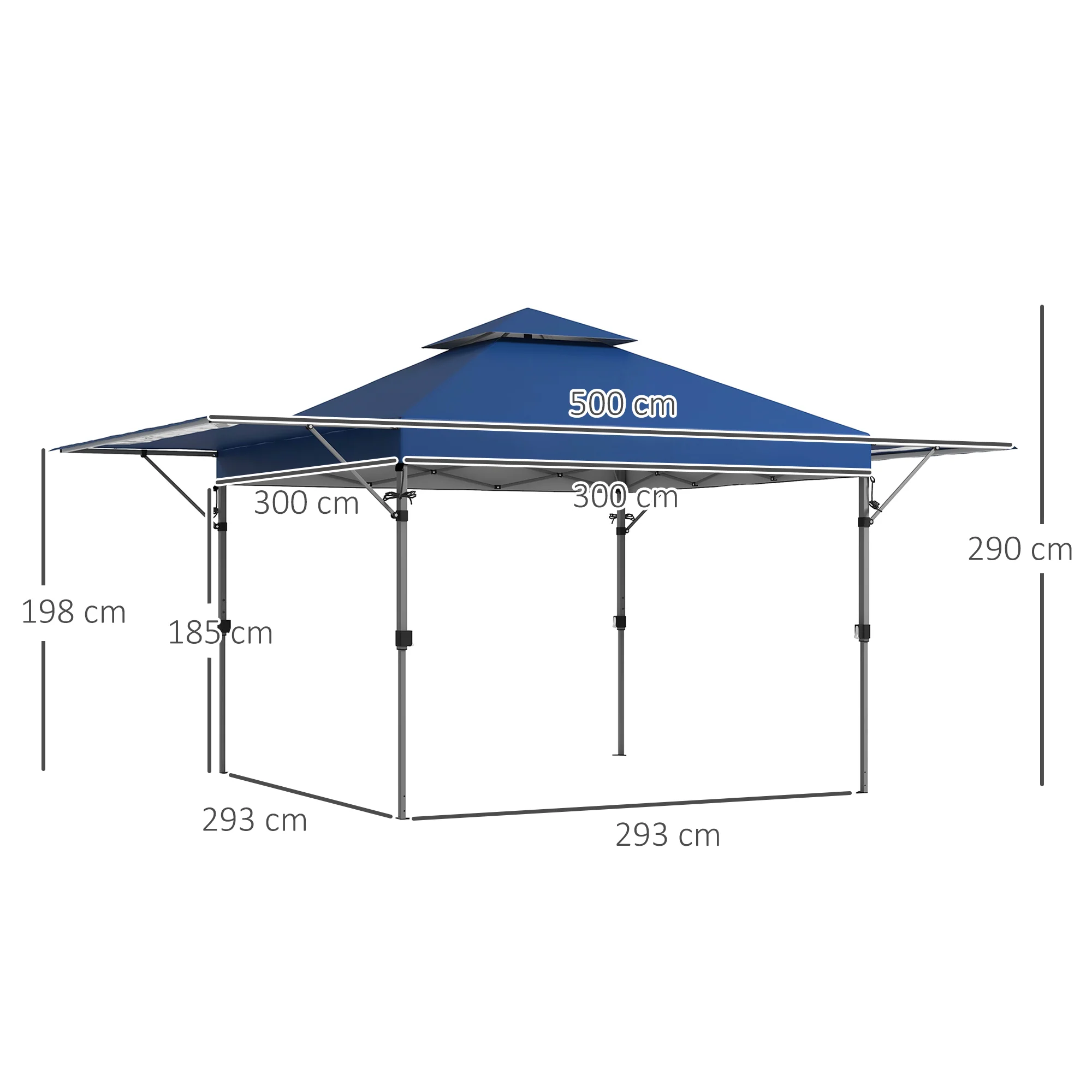 Outsunny 3 x 3(m) Pop Up Gazebo, Instant Shelter with Extend Dual Awning, Blue - Image 5