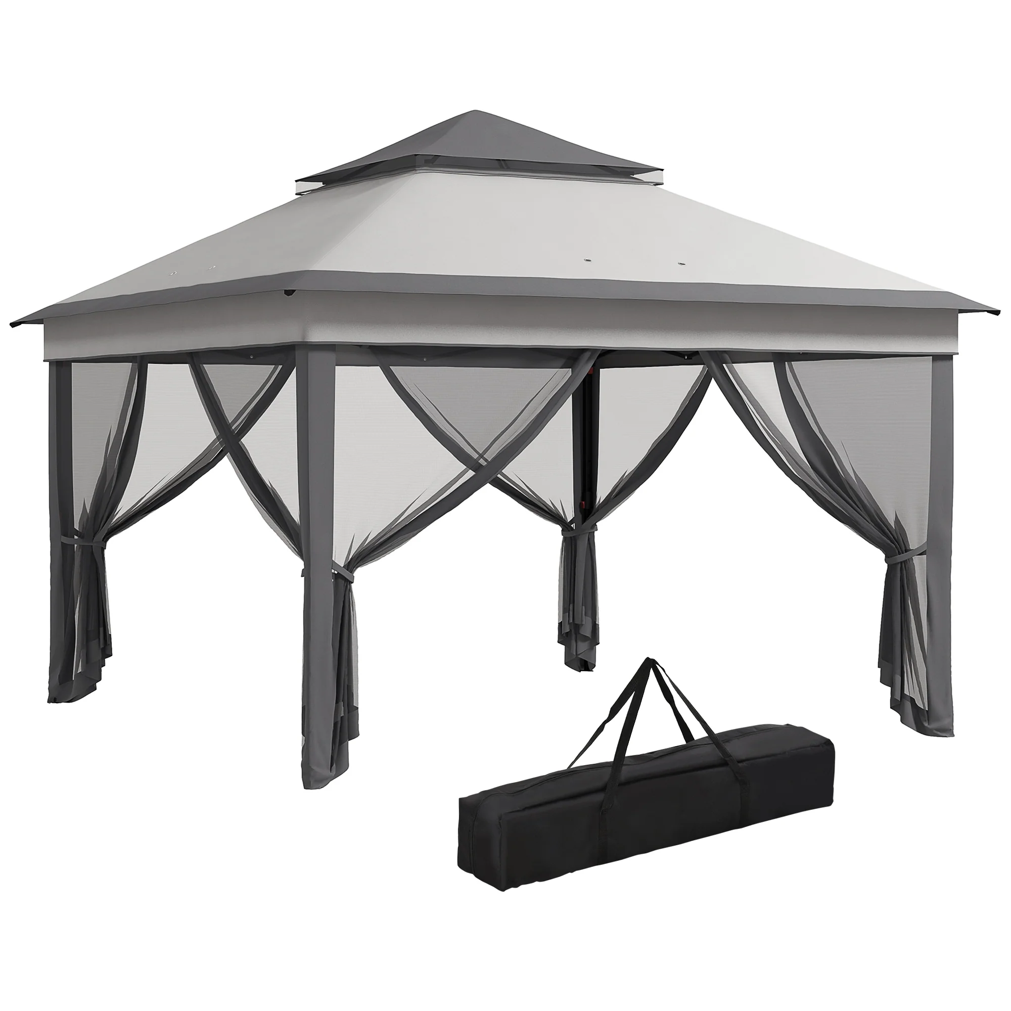 Outsunny 3 x 3(m) Pop Up Gazebo Tent with Netting, Height Adjustable, Grey