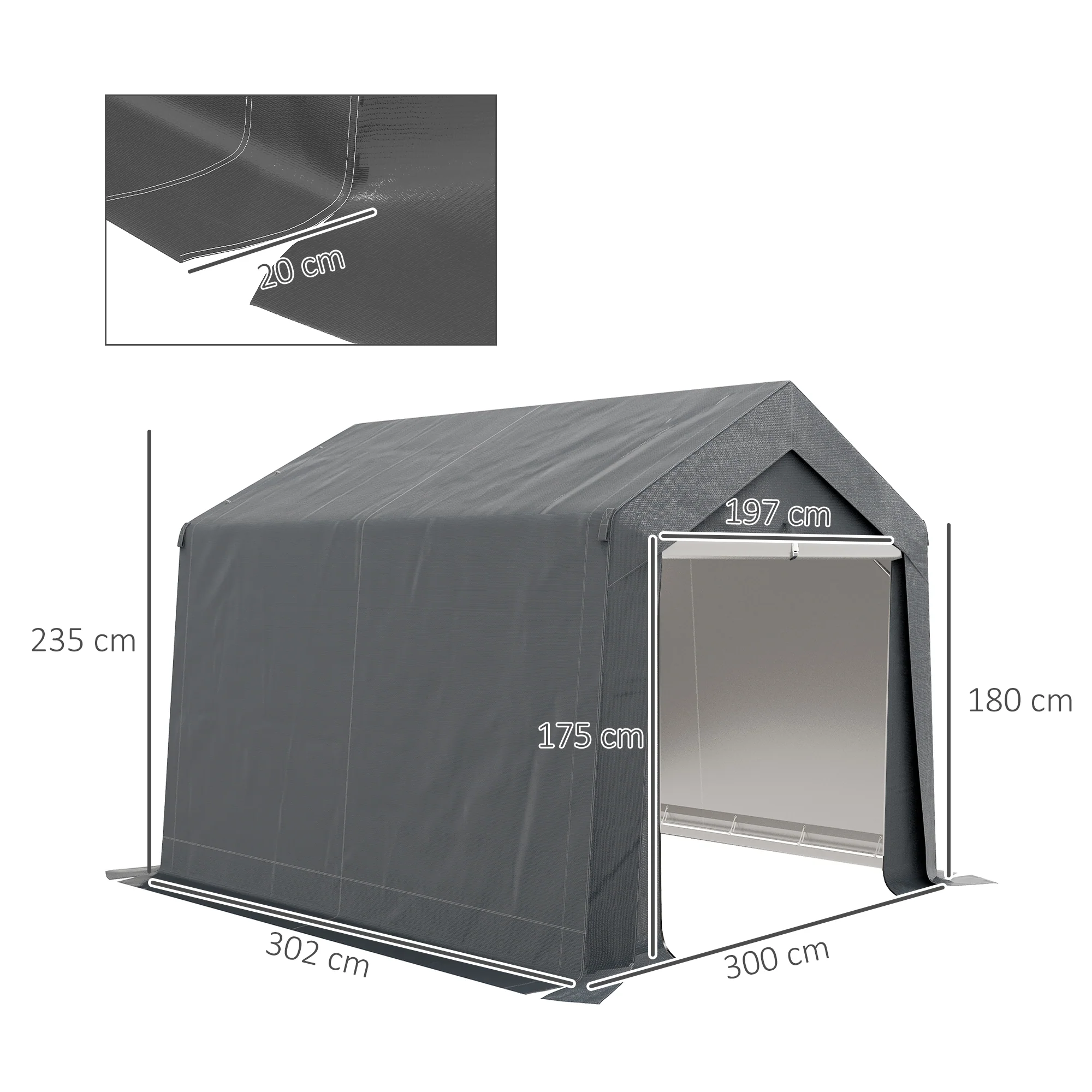 Outsunny 3 x 3(m) Portable Shed, Waterproof and Heavy Duty Dark Grey - Image 5