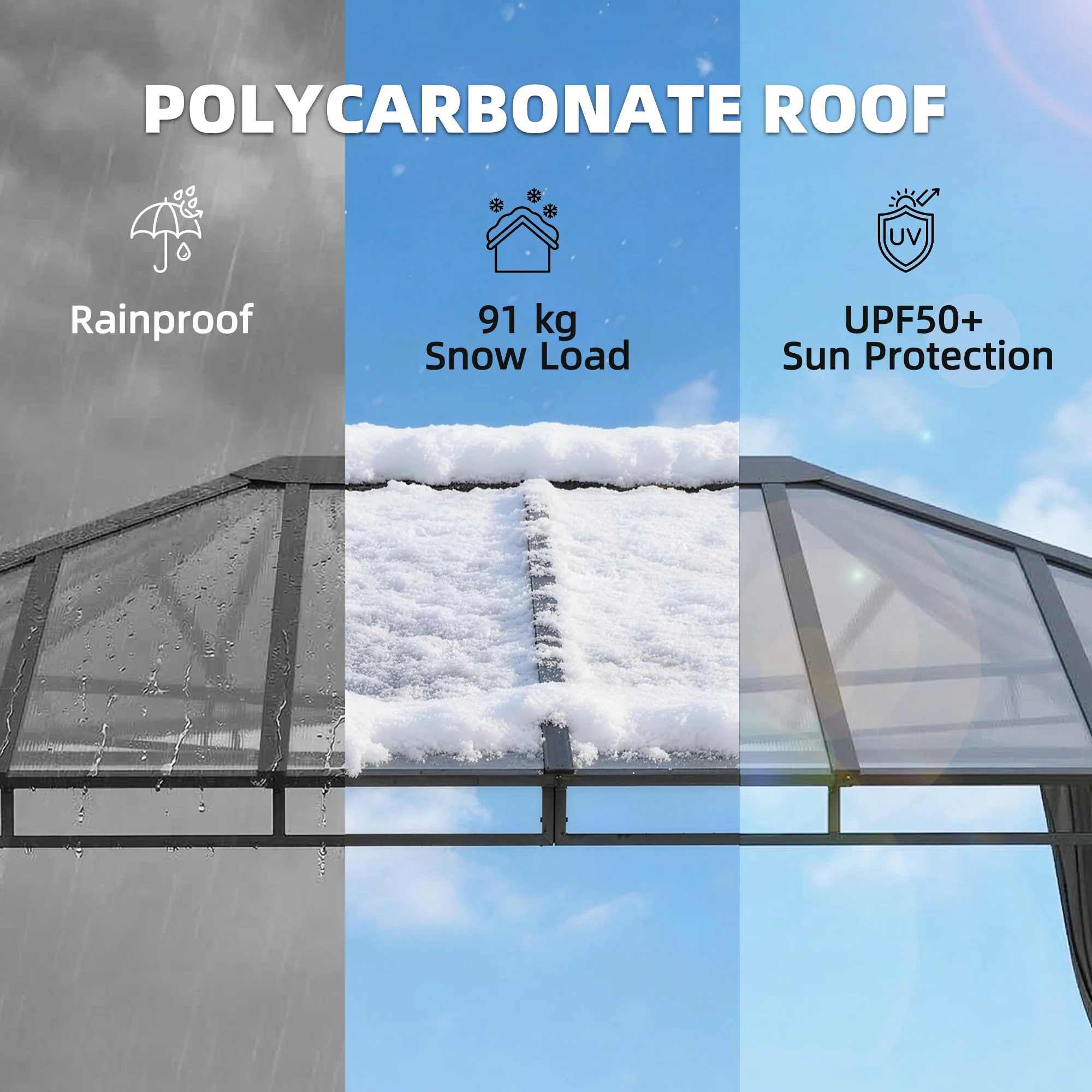 Outsunny 3 x 4 m Hardtop Gazebo with PC Roof, Aluminium Frame, Dark Grey - Image 3
