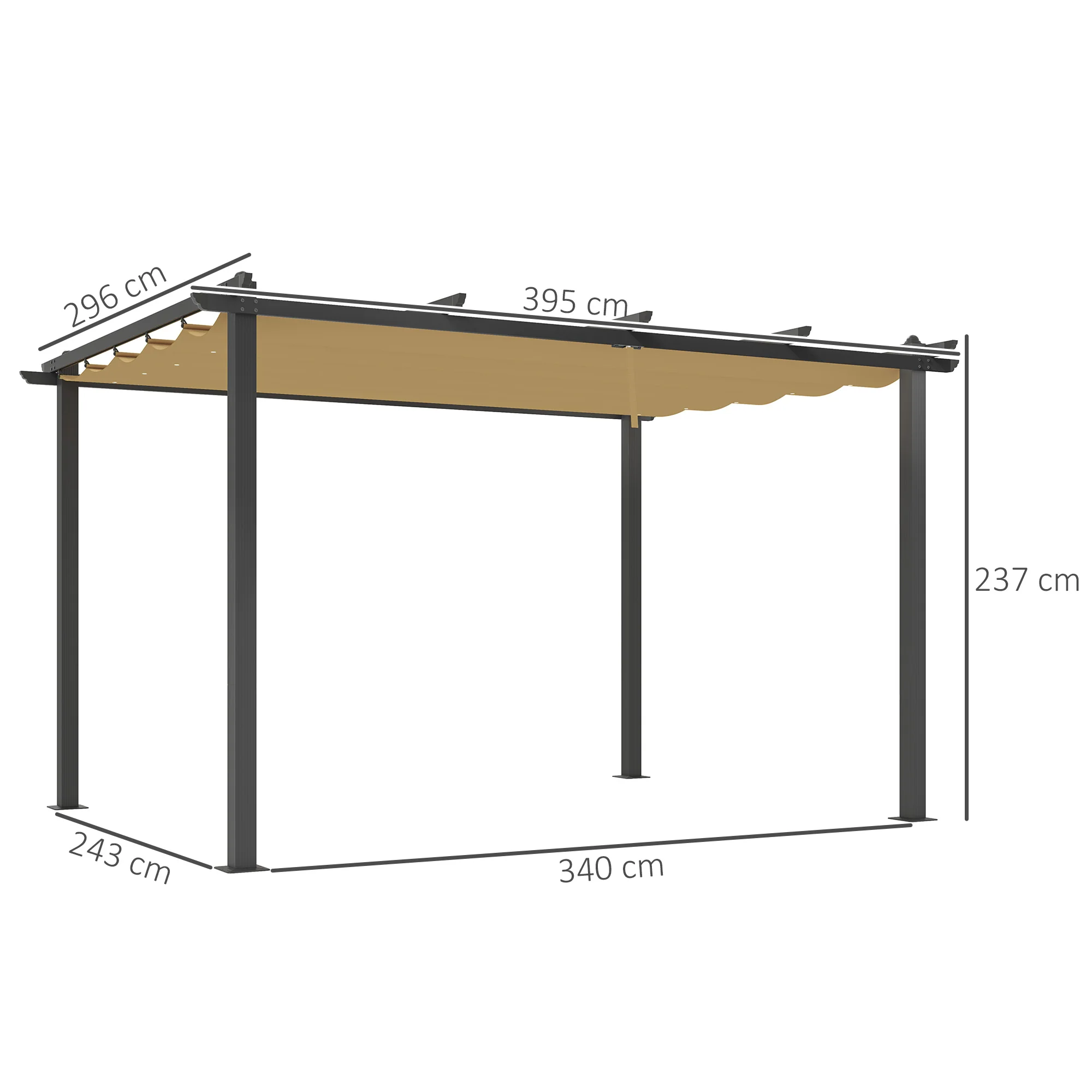 Outsunny 3 x 4m Aluminium Pergola with Retractable Roof, Garden Gazebo Khaki - Image 14