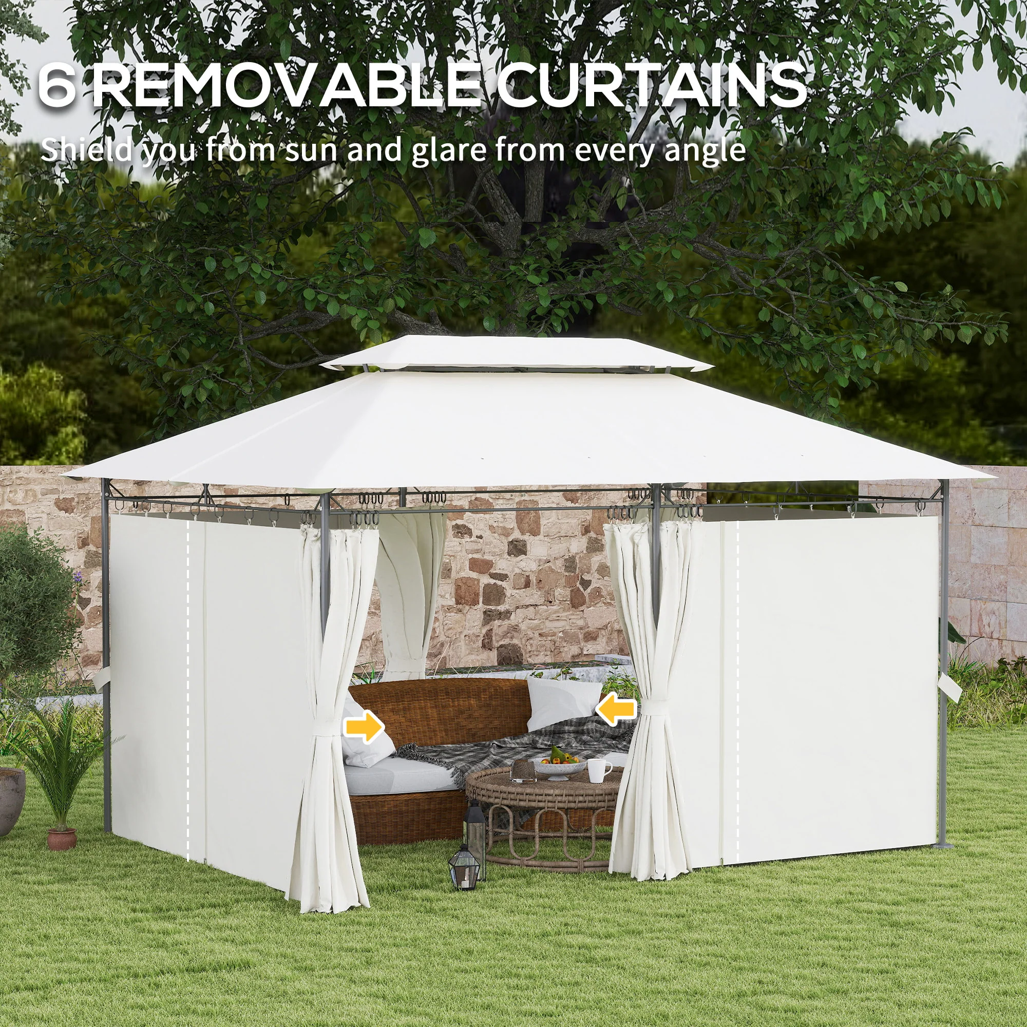 Outsunny 3 x 4m Garden Gazebo with Sides, Double Roof Metal Gazebo, White - Image 15