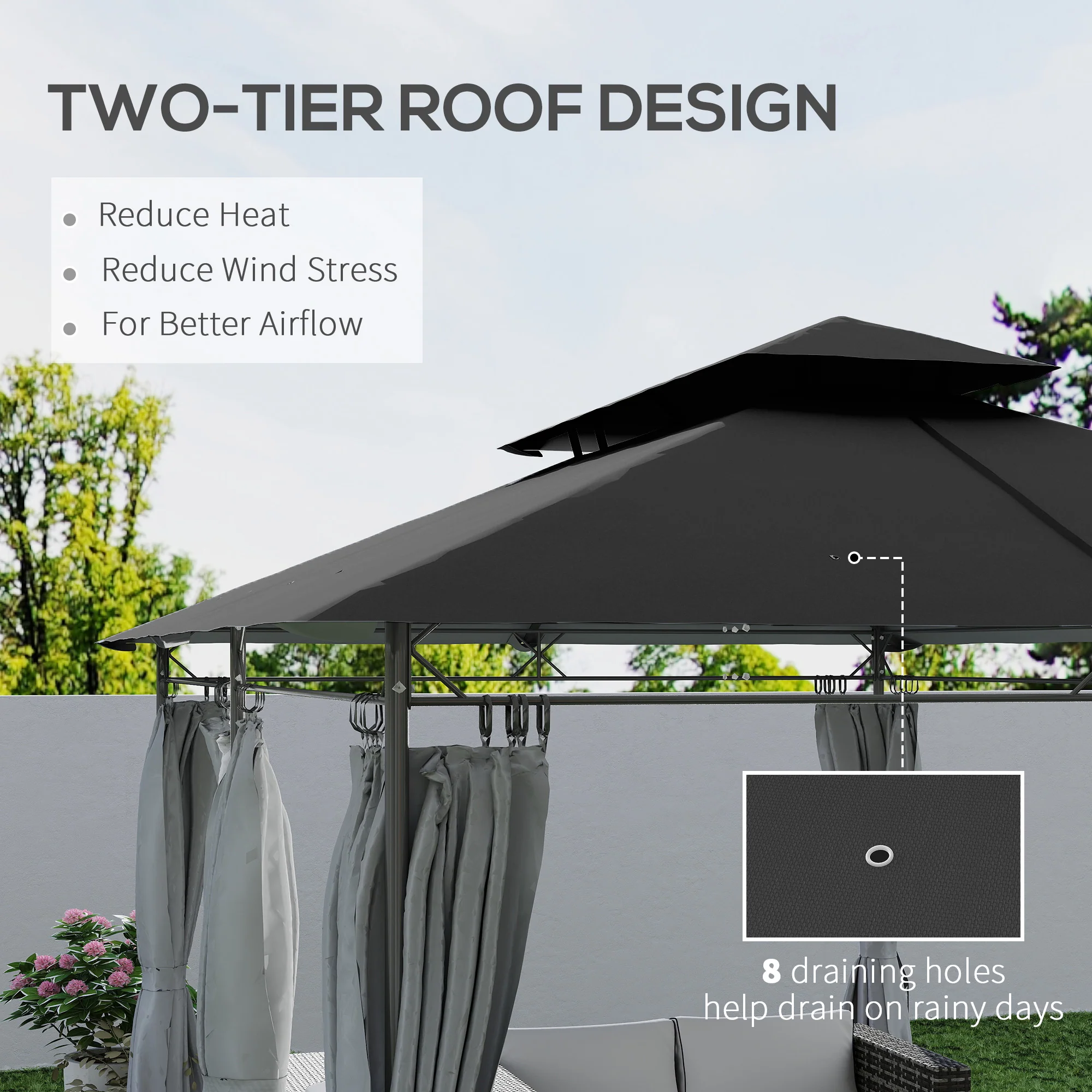 Outsunny 3 x 4m Garden Gazebo with Sides, Double Roof Metal Gazebo, White - Image 3