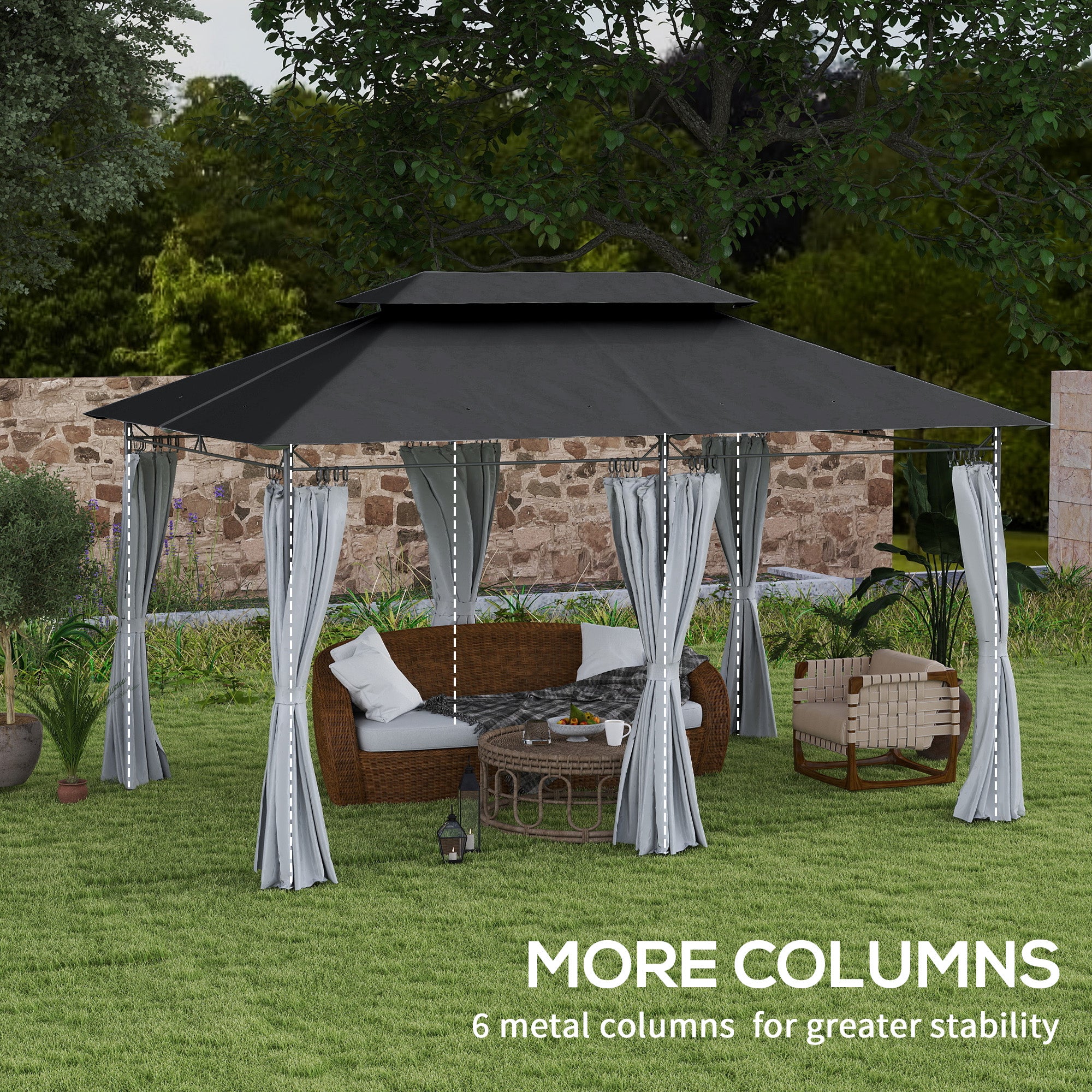 Outsunny 3 x 4m Garden Gazebo with Sides, Double Roof Metal Gazebo, White - Image 4