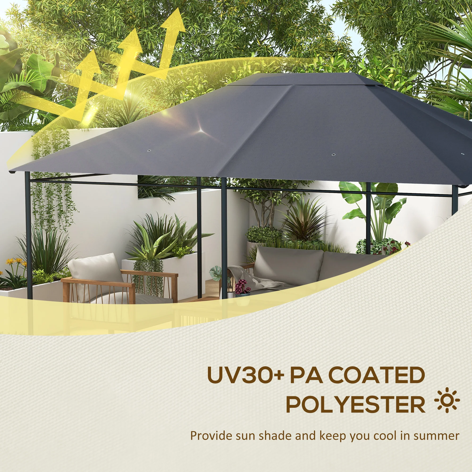 Outsunny 3 X 4m Gazebo Canopy Replacement Gazebo Roof Cover - Grey - Image 12