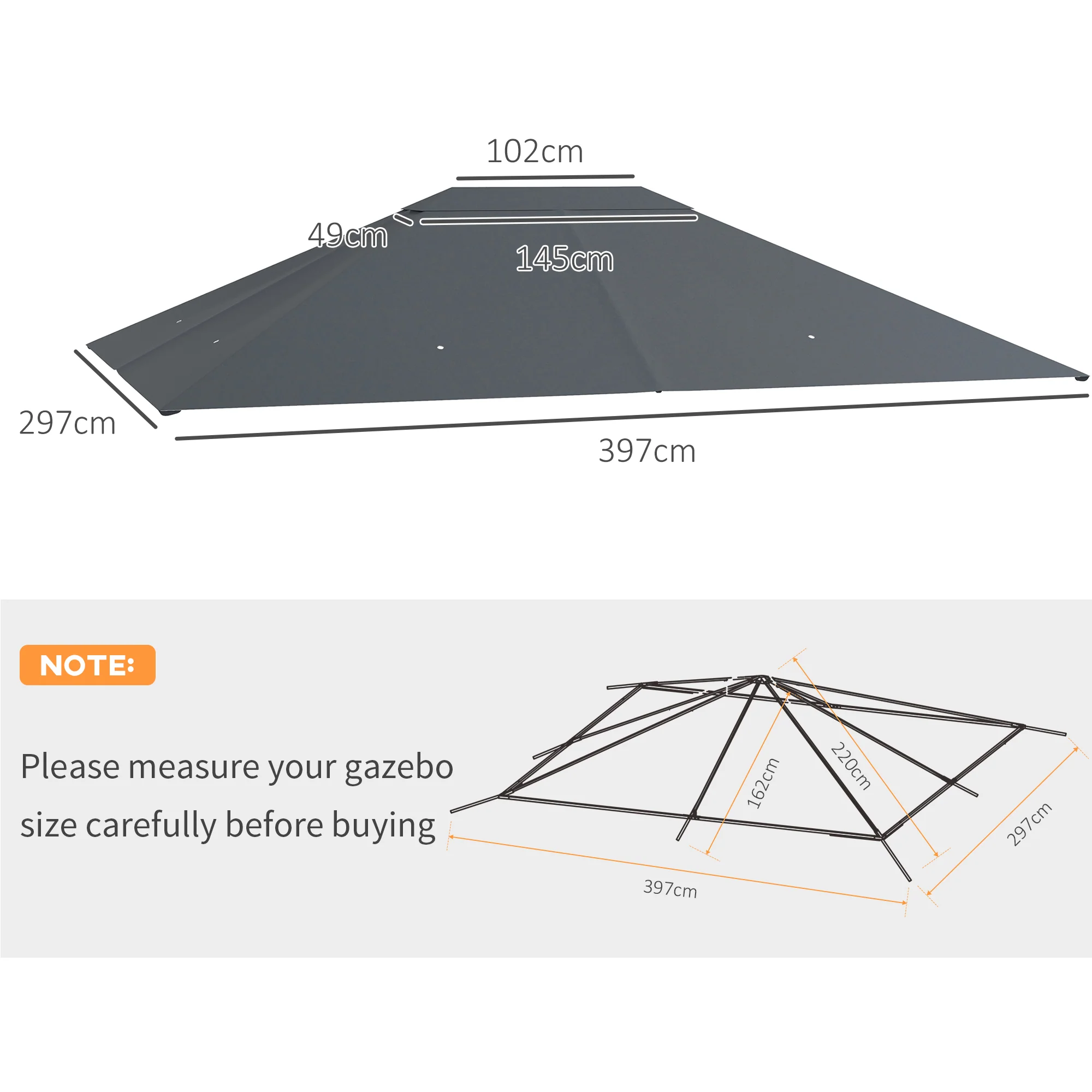 Outsunny 3 X 4m Gazebo Canopy Replacement Gazebo Roof Cover - Grey - Image 14