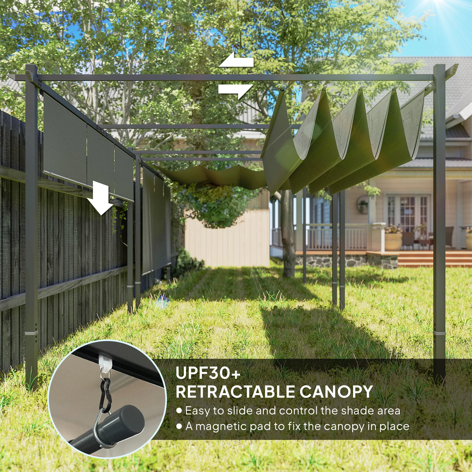 Outsunny 3 X 4m Metal Pergola With Retractable Roof And Roller Shade - Image 12