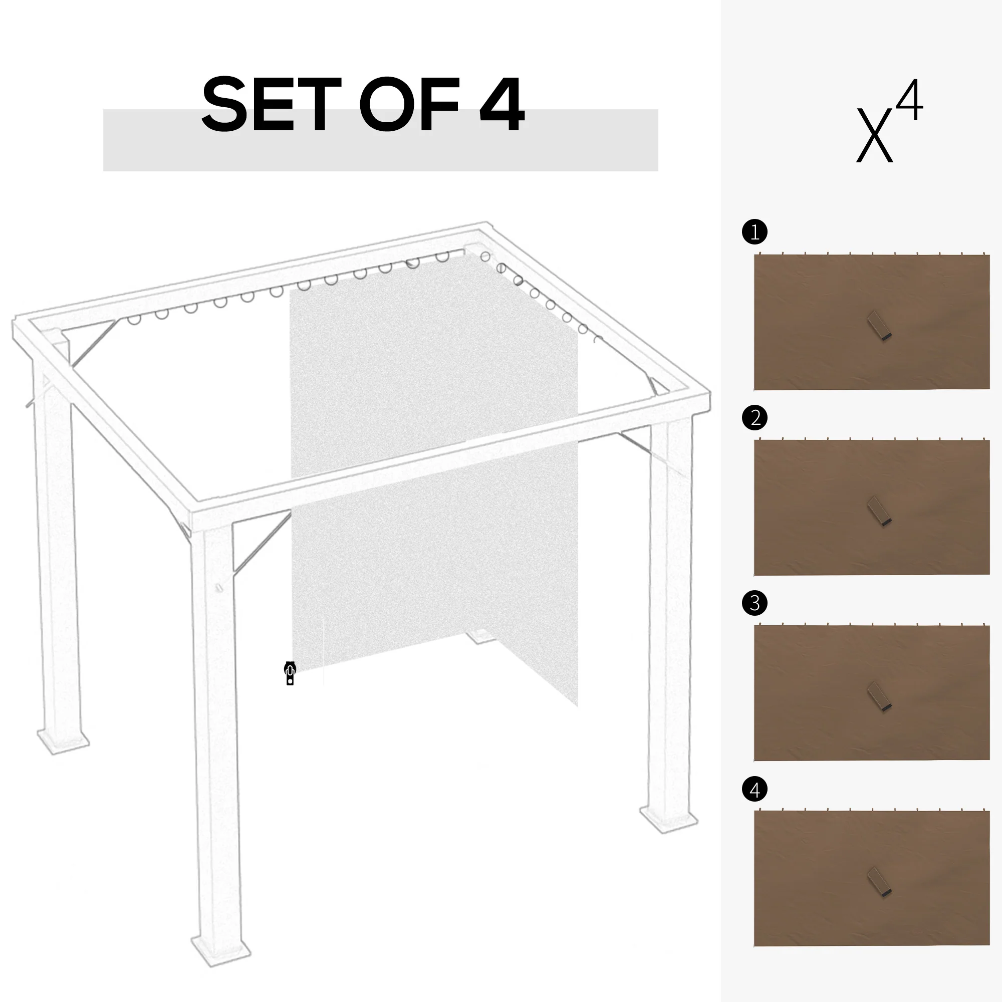 Outsunny 3 X 4(m) Universal Gazebo Replacement Sidewall Set, 4 Panels, Brown - Image 3