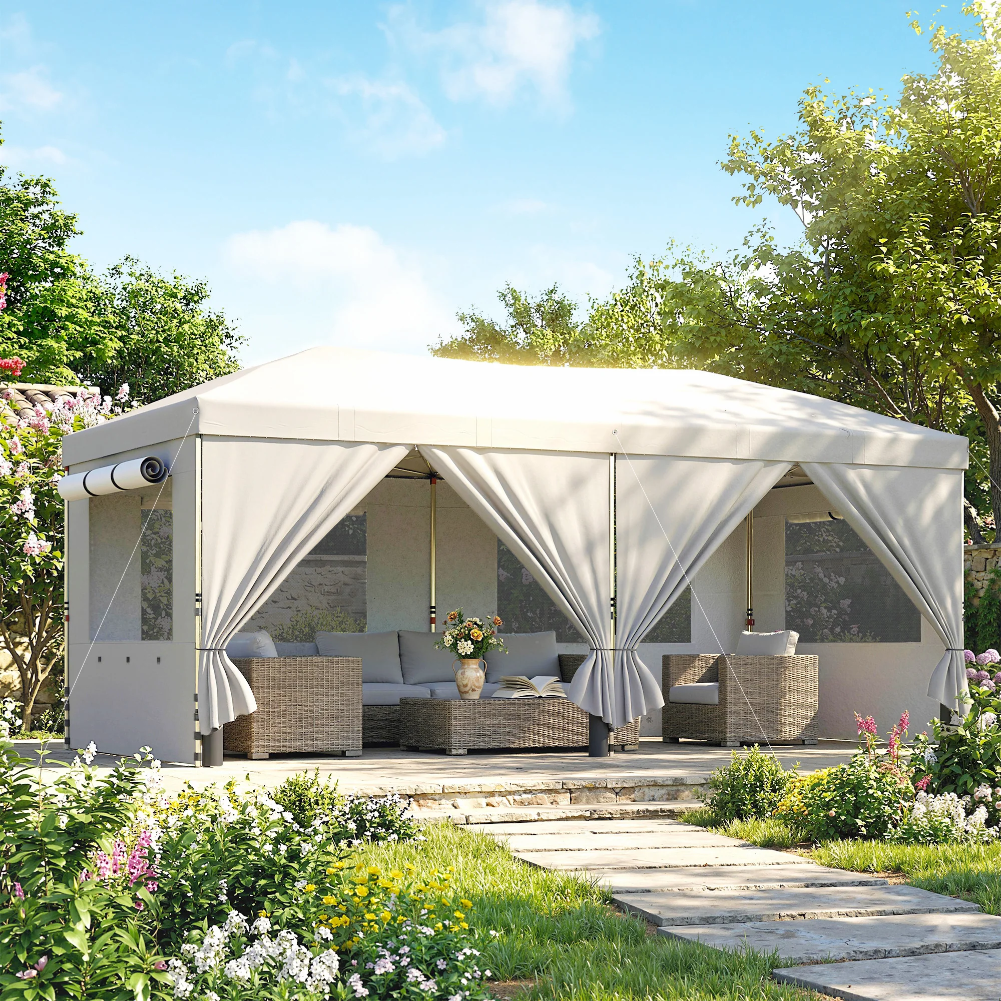 Outsunny 3 X 6 M Pop Up Gazebo, UPF50+ Wedding Party Tent Marquee, White - Image 2