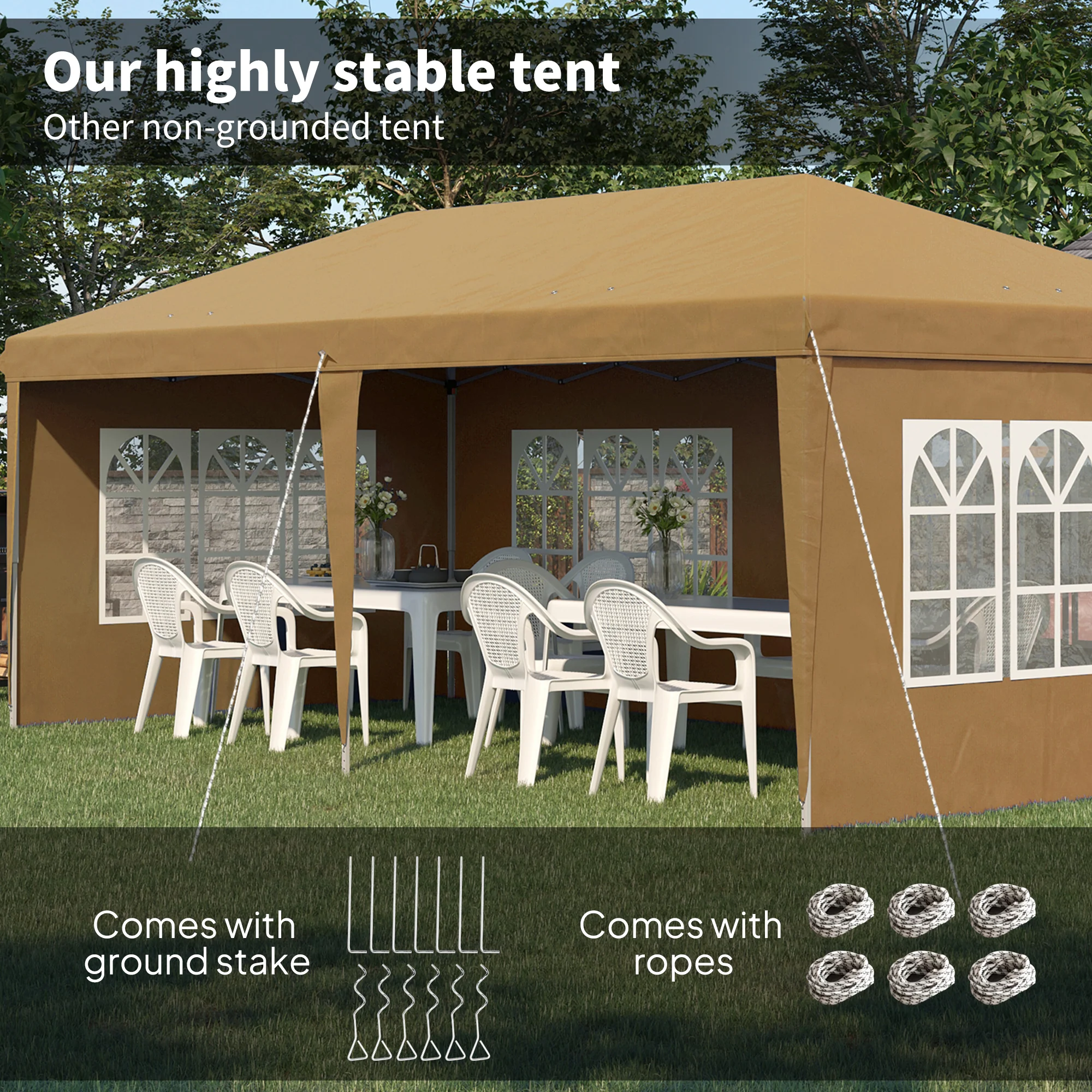 Outsunny 3 x 6m Heavy Duty Gazebo Marquee Party Tent with Storage Bag Khaki - Image 4