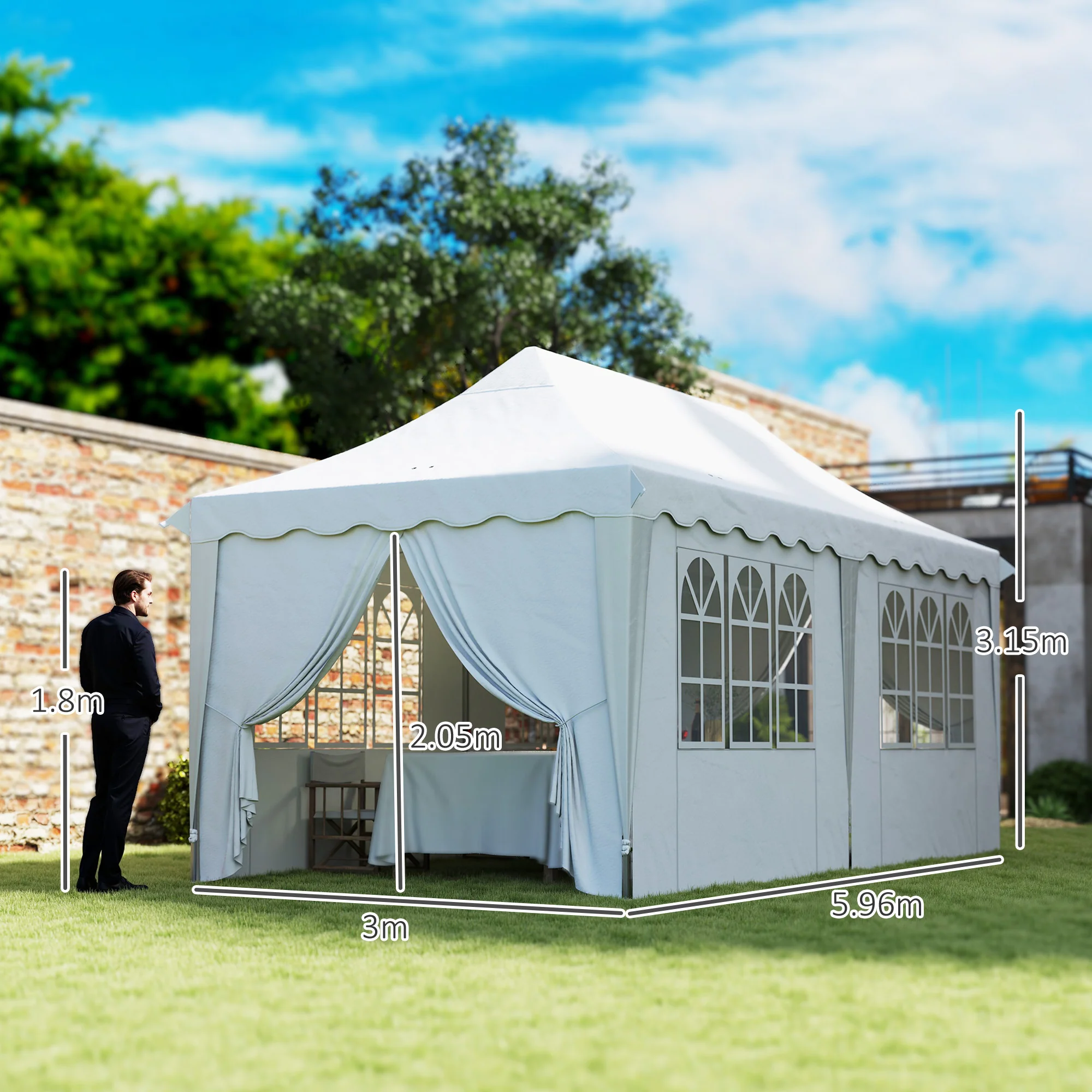 Outsunny 3 x 6m Pop Up Gazebo with Sides and Carry Bag, UPF50+, White - Image 5