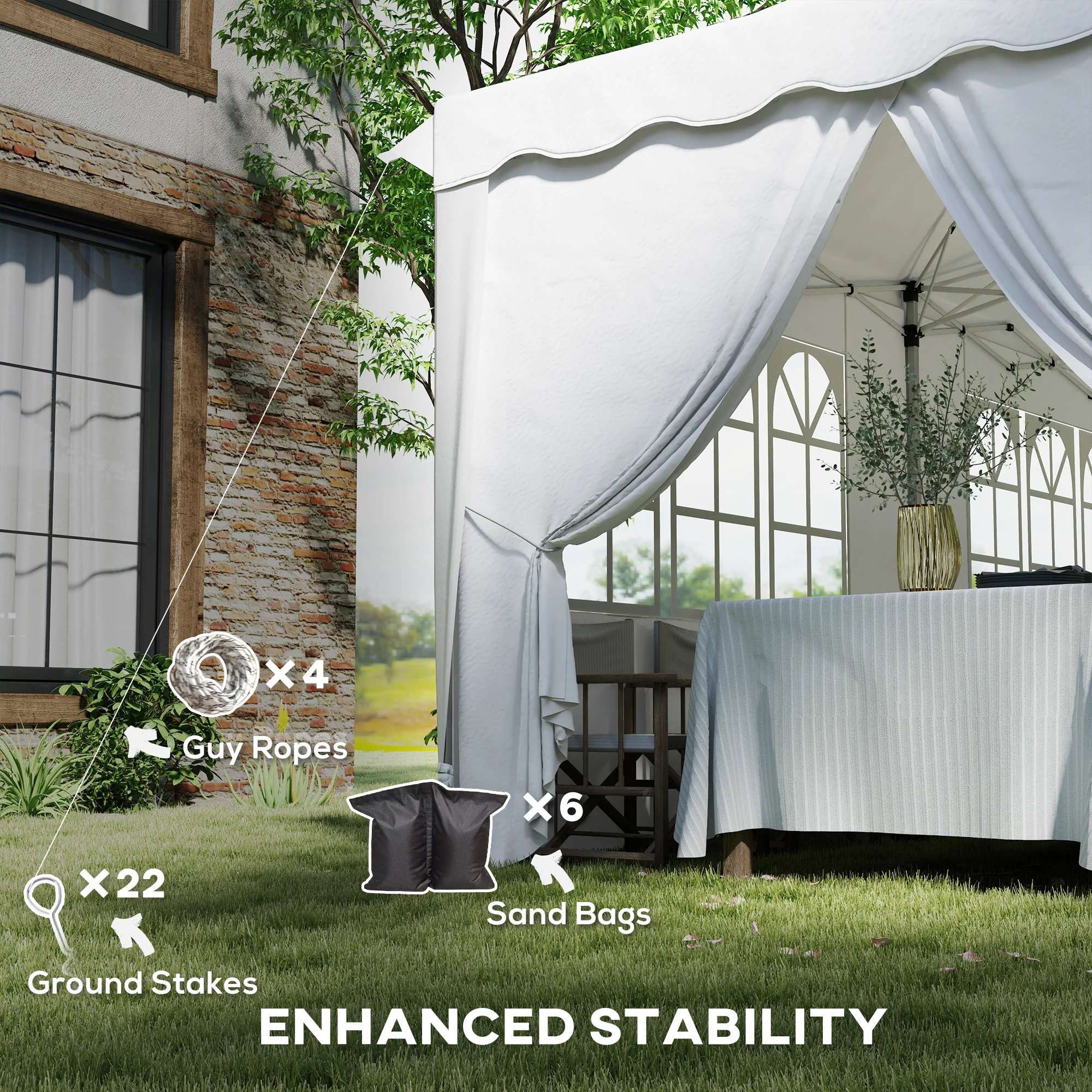 Outsunny 3 x 6m Pop Up Gazebo with Sides and Carry Bag, UPF50+, White - Image 8