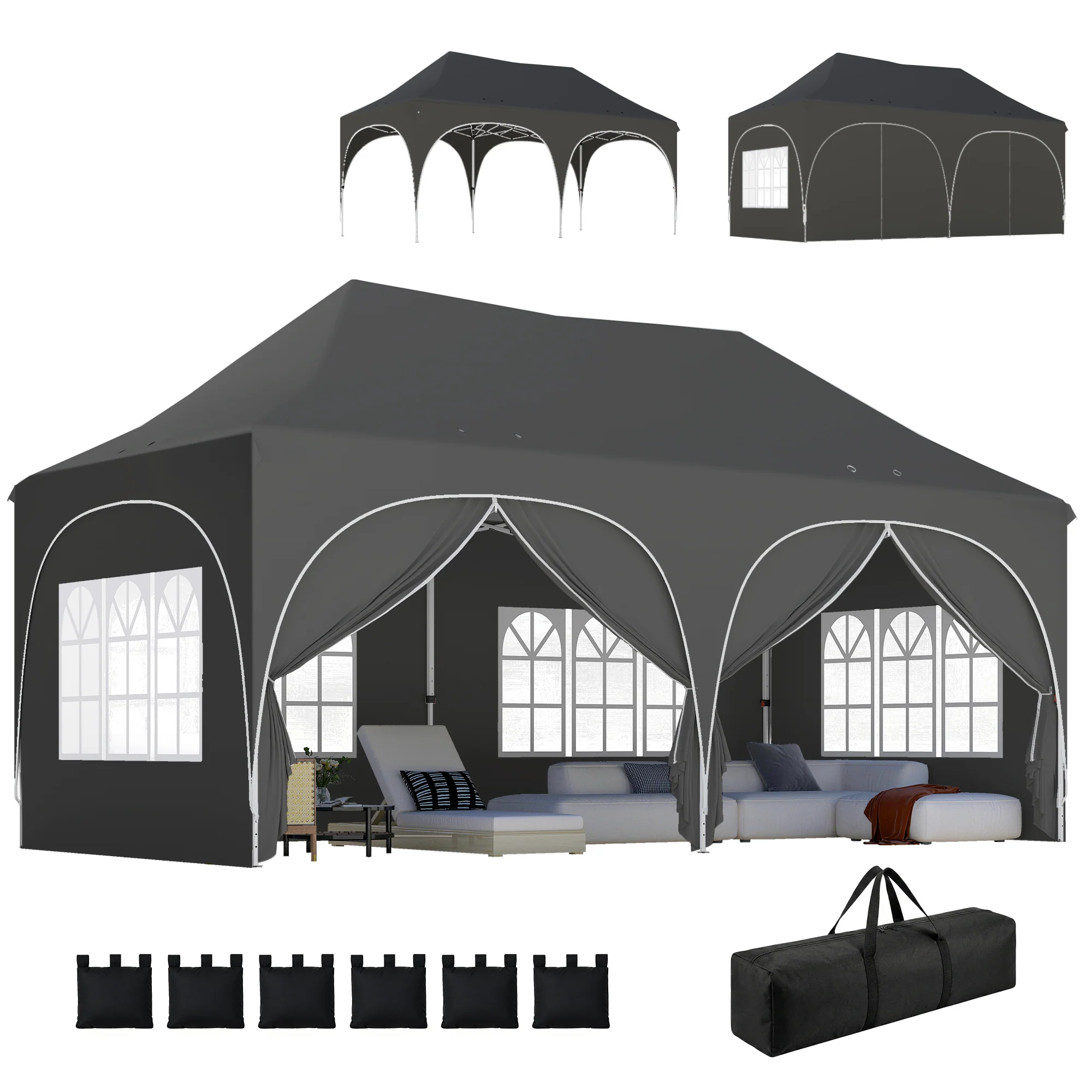 Outsunny 3 X 6m Pop Up Gazebo With Sides, Peak Top Garden Party Tent Marquee