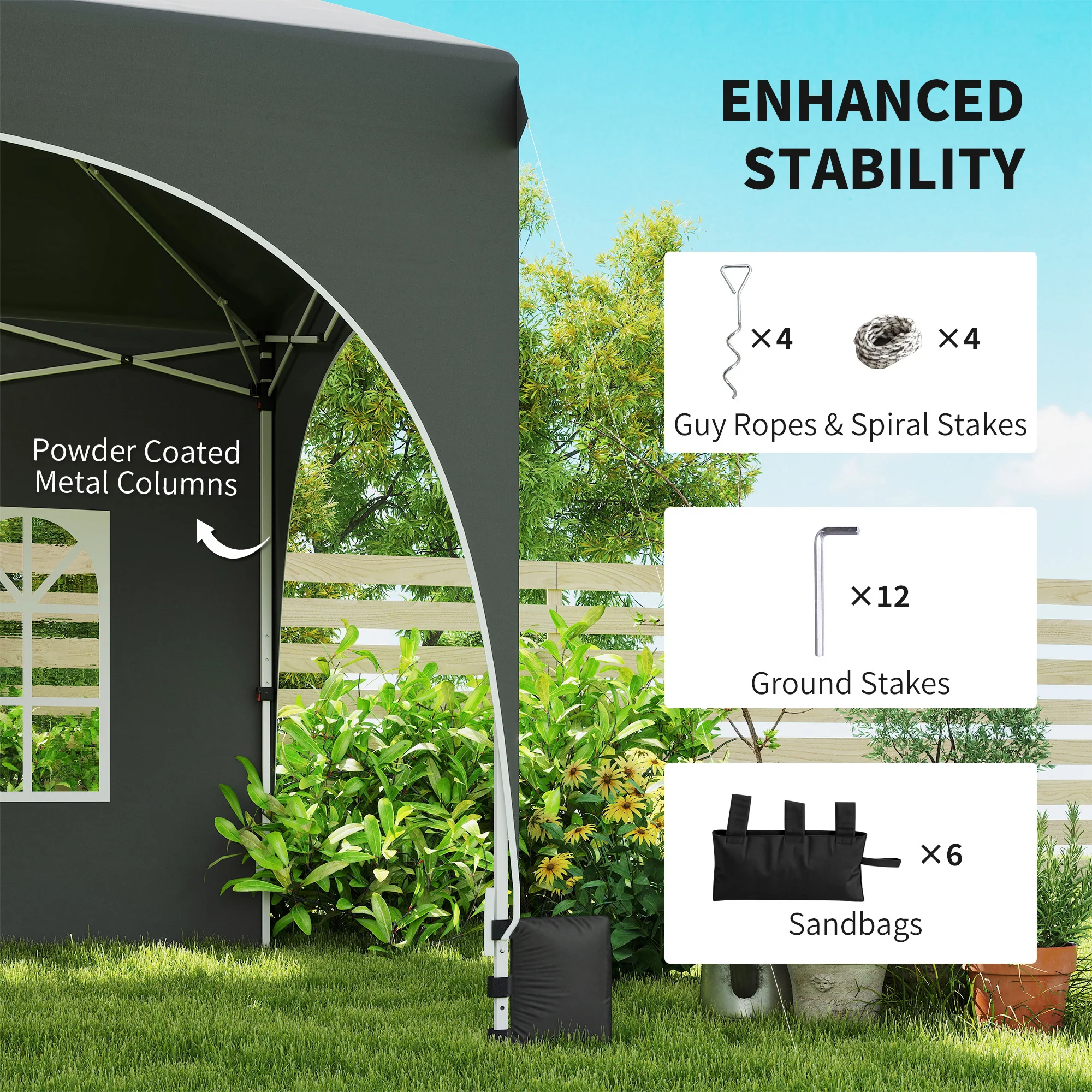 Outsunny 3 X 6m Pop Up Gazebo With Sides, Peak Top Garden Party Tent Marquee - Image 5