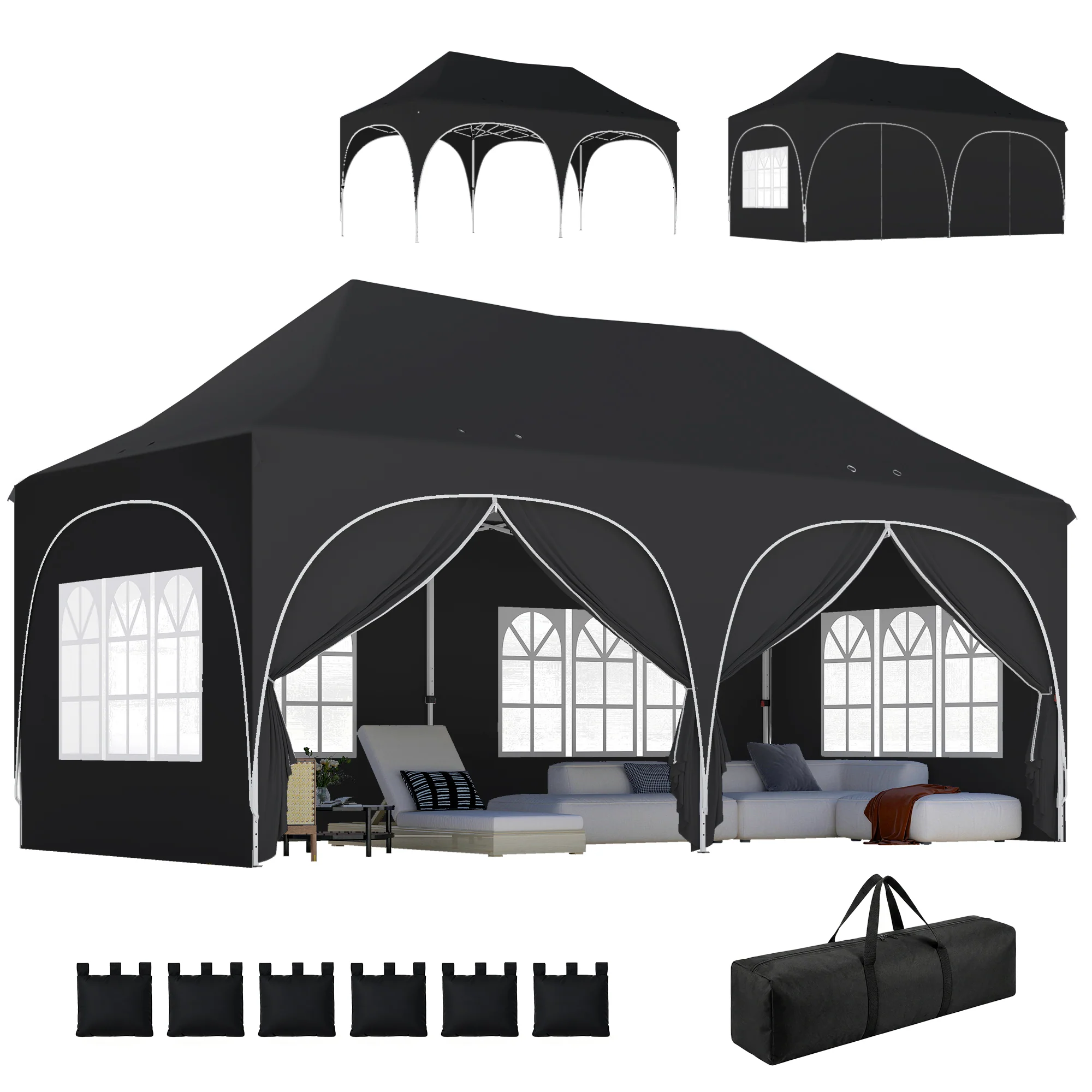 Outsunny 3 X 6m Pop Up Gazebo With Sides, Peak Top Garden Party Tent Marquee