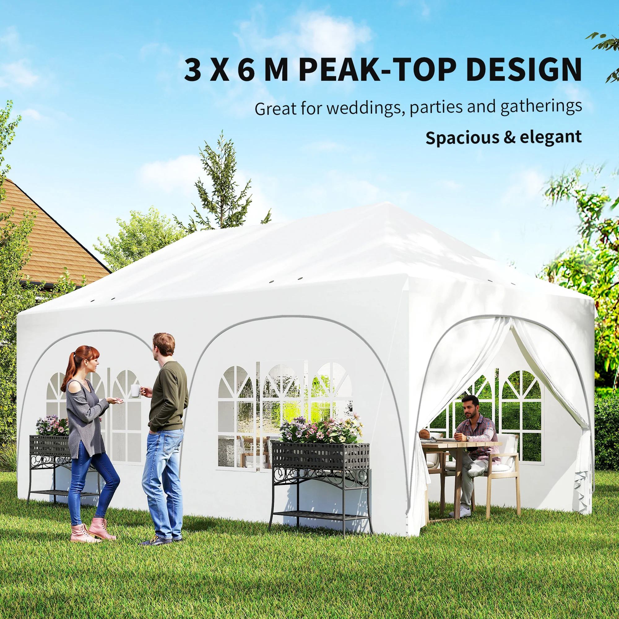 Outsunny 3 X 6m Pop Up Gazebo With Sides, Peak Top Garden Party Tent Marquee - Image 4