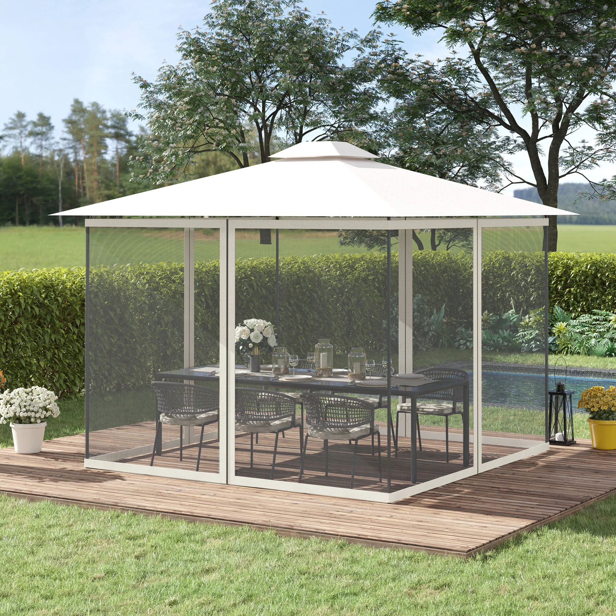 Outsunny 302 x 207cm Universal Replacement Gazebo Mesh Netting Screen Walls - Image 2