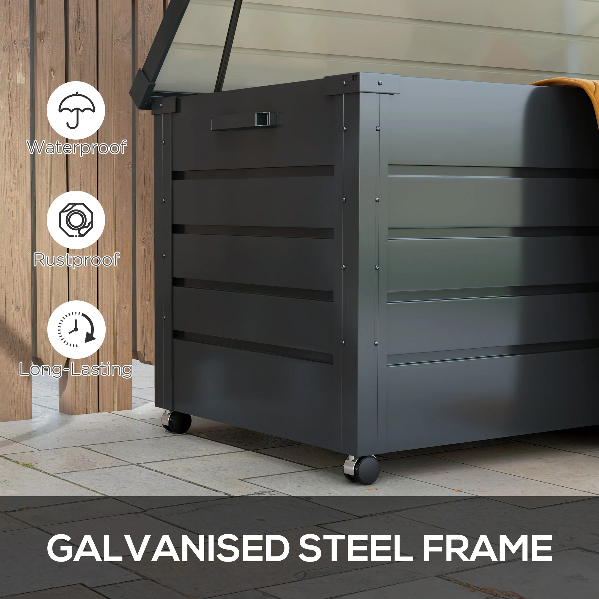 Outsunny 331L Outdoor Storage Box Waterproof with Wheels and Lock - Image 4