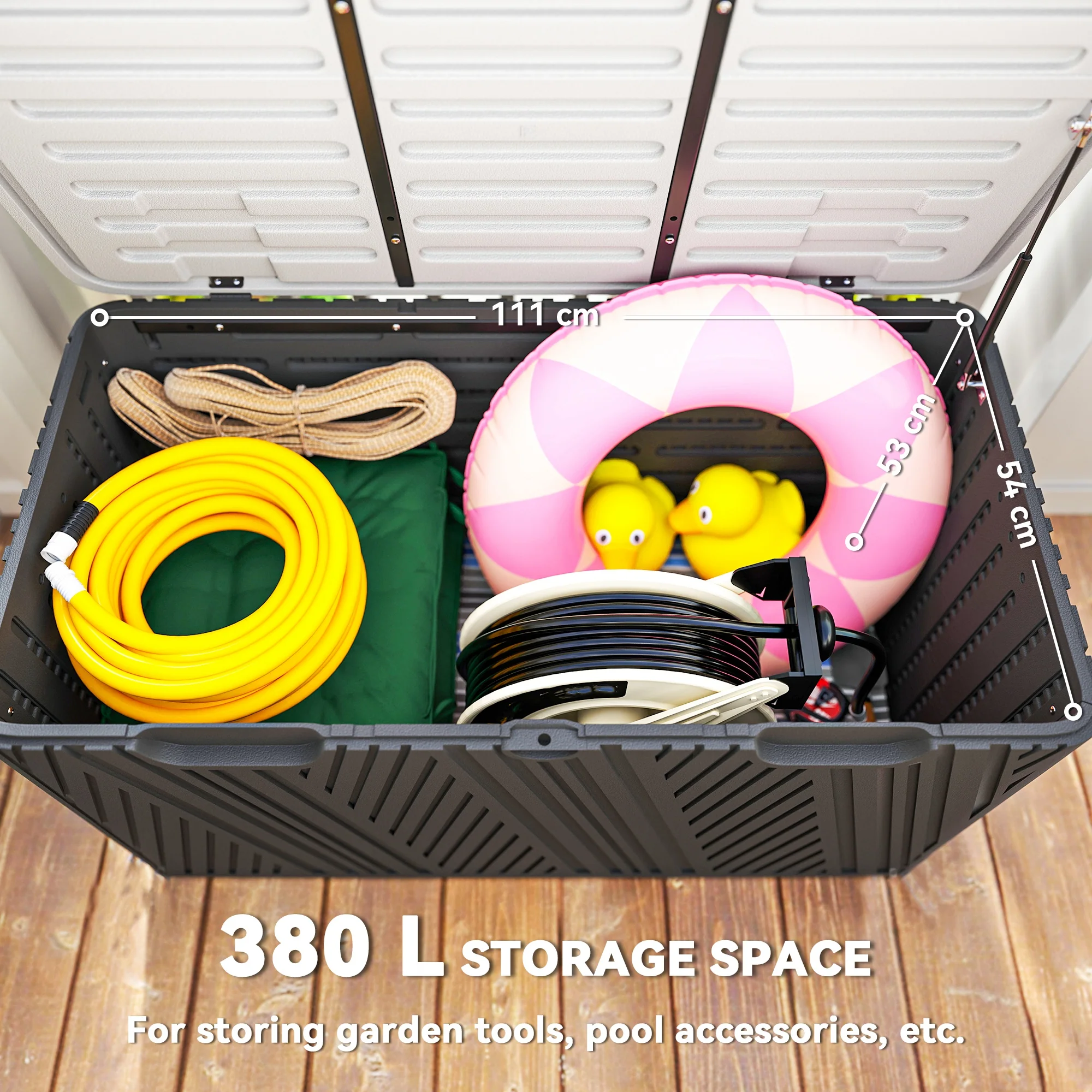 Outsunny 380L Garden Storage Box Waterproof Outdoor Storage Box Wood Effect - Image 3