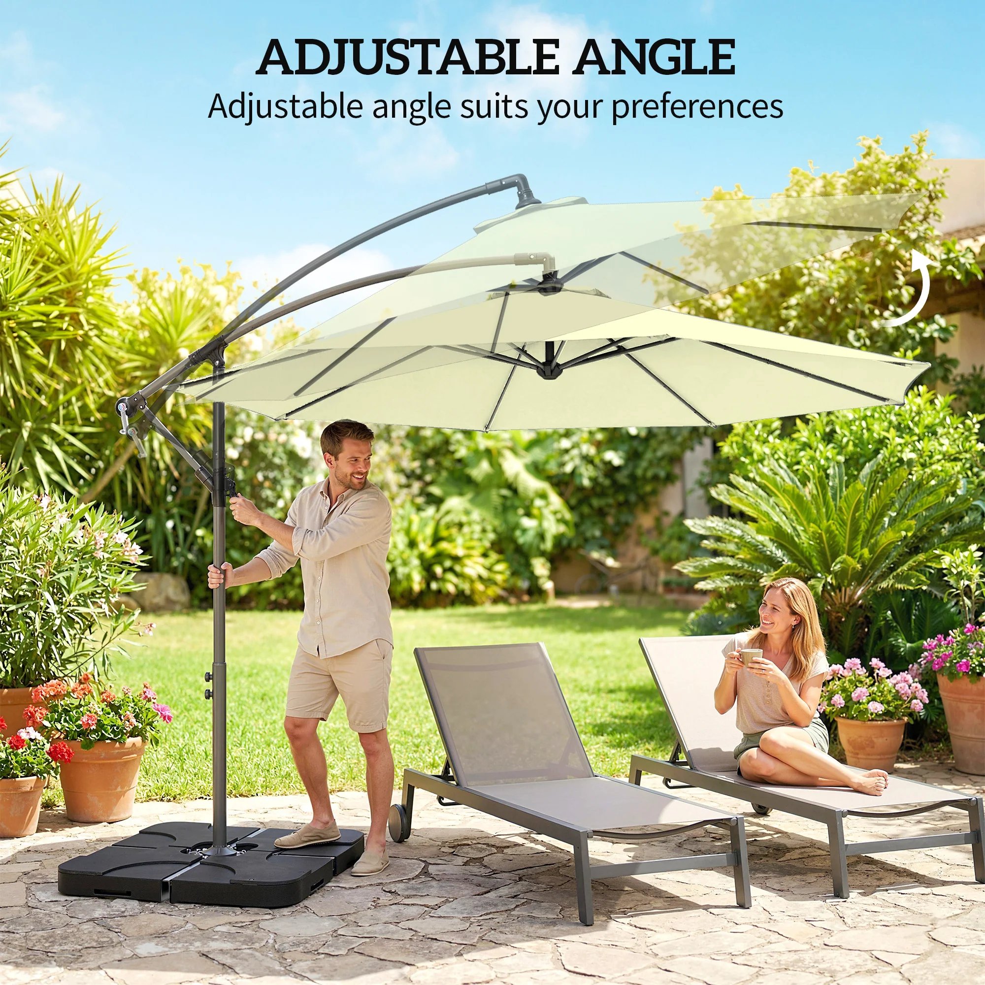 Outsunny 3(m) Banana Parasol Cantilever Umbrella Garden W/ Base Weights - Image 5