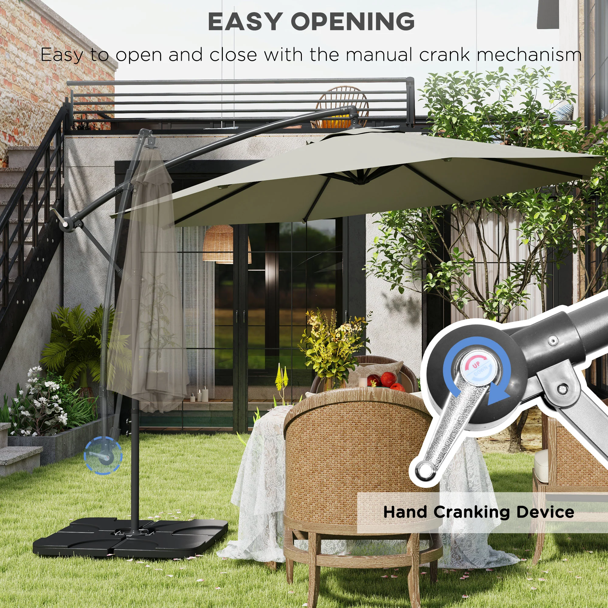 Outsunny 3(m) Banana Parasol Cantilever Umbrella Garden w/ Base Weights - Image 12
