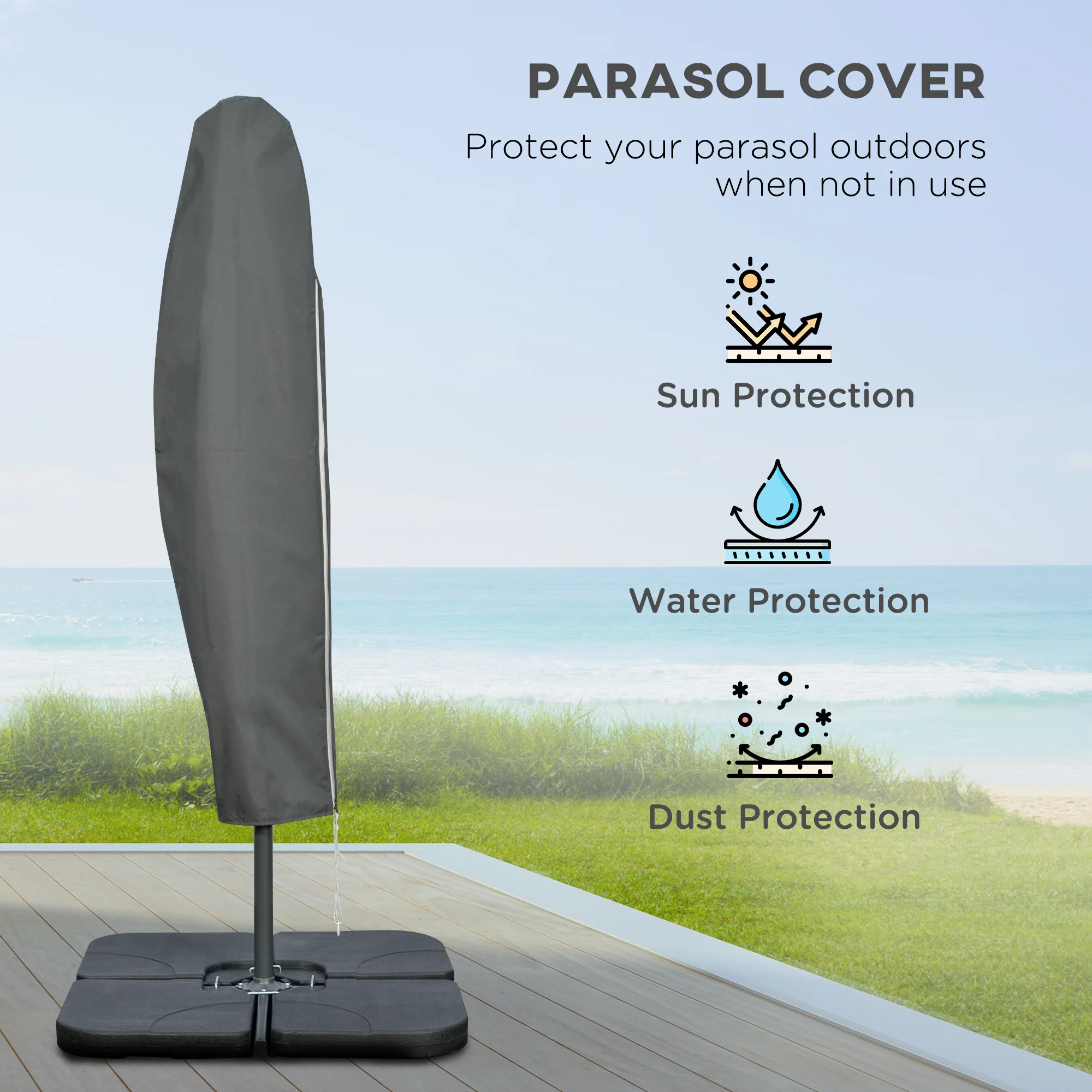 Outsunny 3(m) Banana Parasol Cantilever Umbrella Garden w/ Base Weights - Image 34