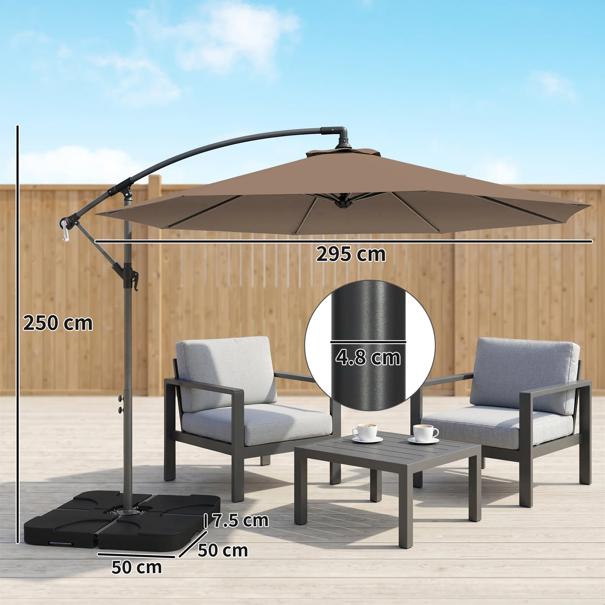 Outsunny 3(m) Banana Parasol Cantilever Umbrella Garden W/ Base Weights - Image 3