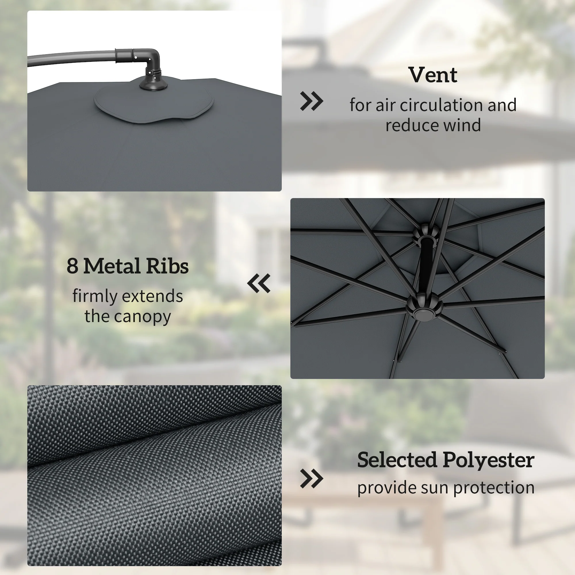 Outsunny 3(m) Banana Parasol Cantilever Umbrella Garden W/ Base Weights - Image 6